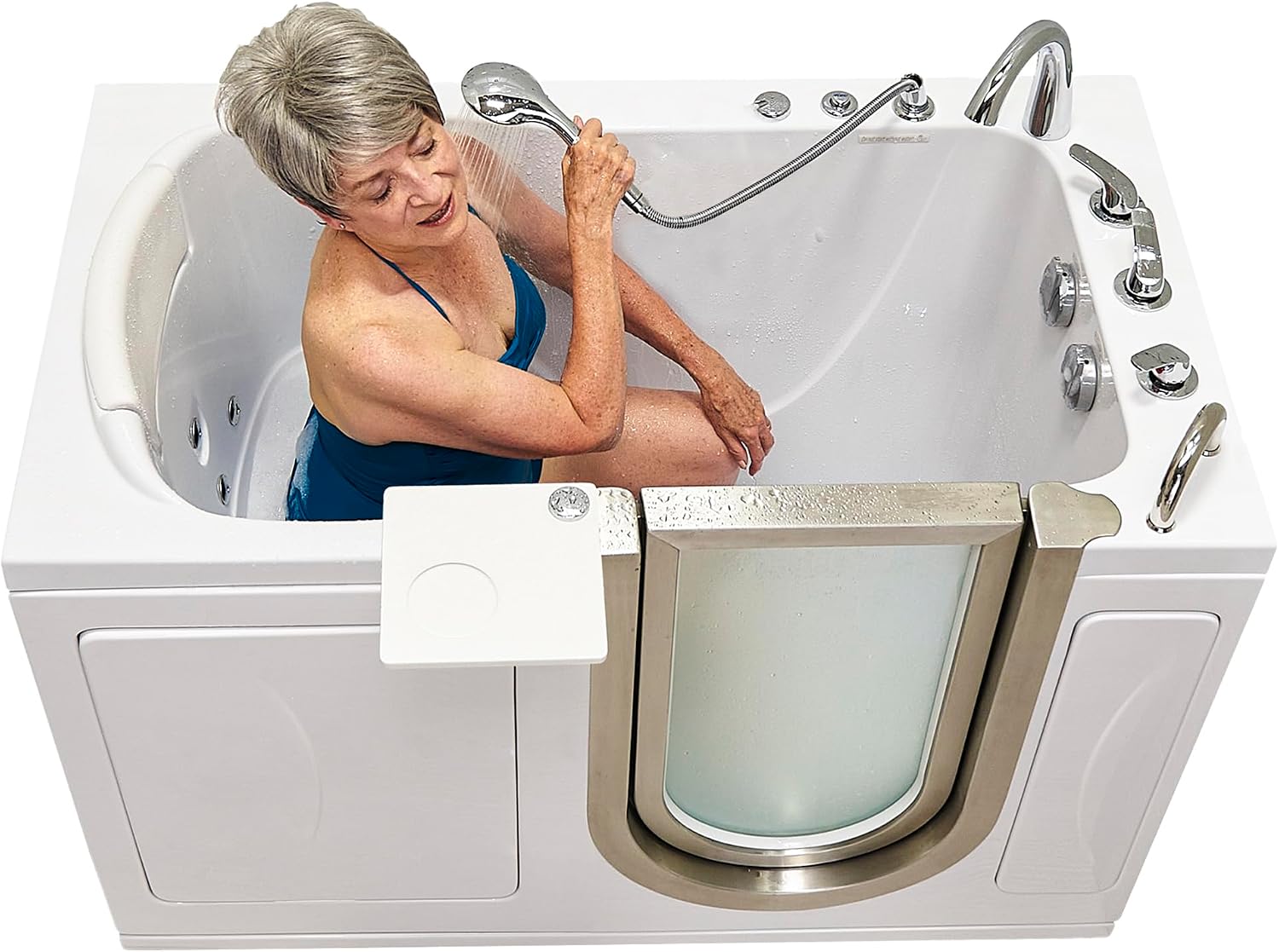 Ella Petite 28'x52' Acrylic Hydro Massage Walk-In Bathtub with Right Inward Swing Door, 5 Piece Fast Fill Faucet, 2' Dual Drain