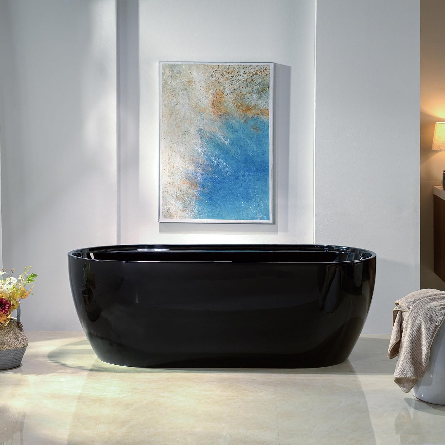 WOODBRIDGE 67' L x 31-1/2' W Freestanding Contemporary Acrylic Soaking Bathtub in Glossy Black Inside and Outside with Chrome Drain & Overflow,B8863-C