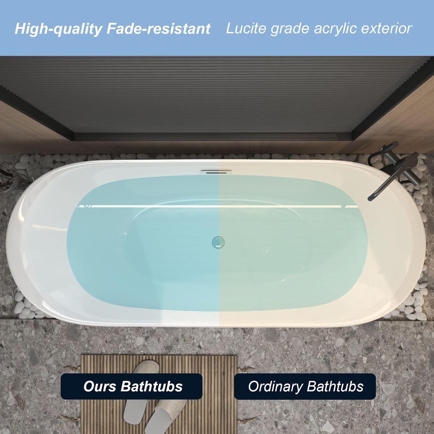 Freestanding Bathtub 67' Acrylic Contemporary Free Standing Tub Ship Shape Oval Acrylic Soaking Bath Tubs with Chrome Pop-Up Drain & Overflow, White
