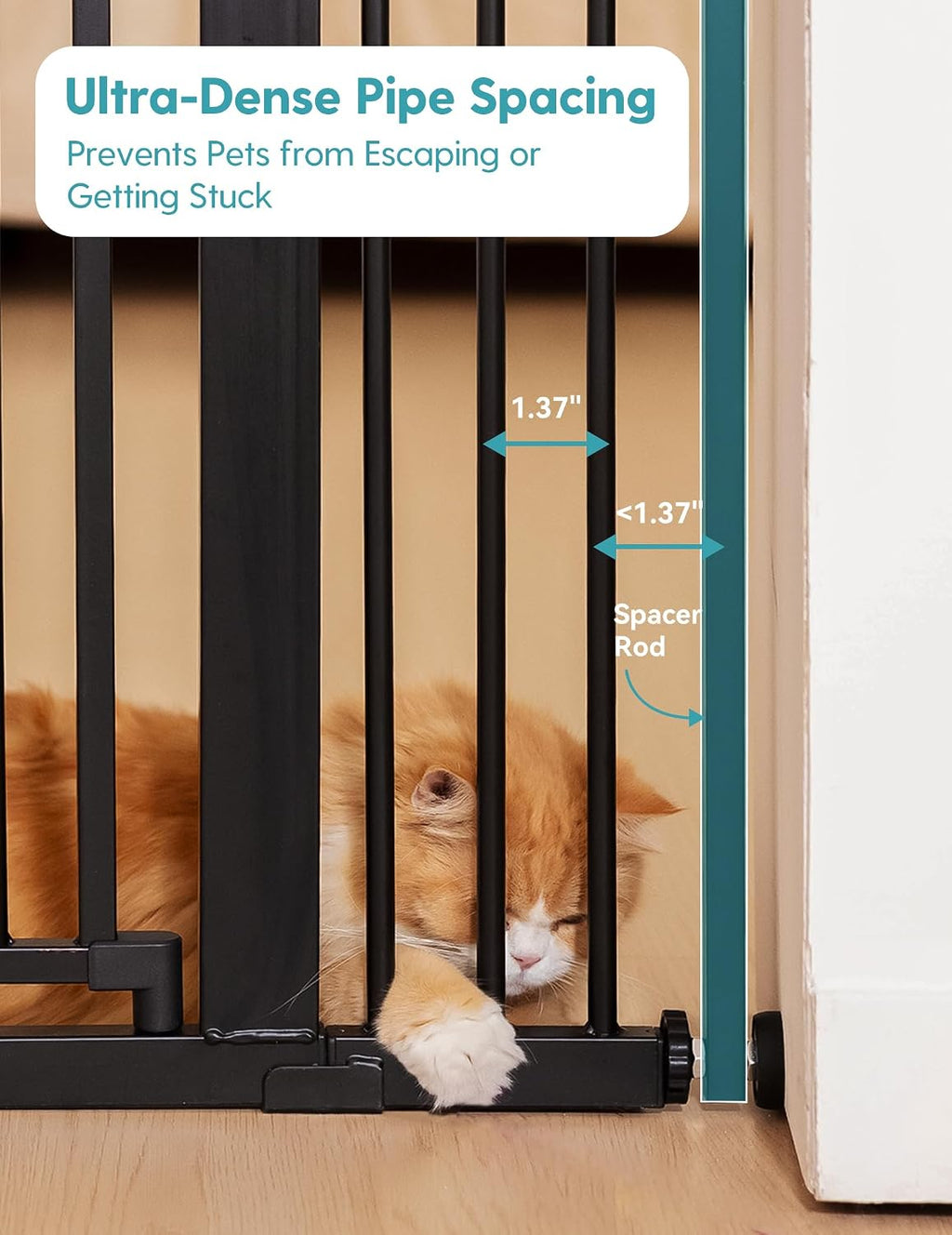 No Pawblems Upgraded 55' Extra Tall Pet Gate for Cat, 29-43' Auto Close Cat Gate for Doorways/Stairs/Hallways, NO Drilling Pressure Mounted Tall Dog Gate Indoor, 1.37' Pet-Safe Gap, Black