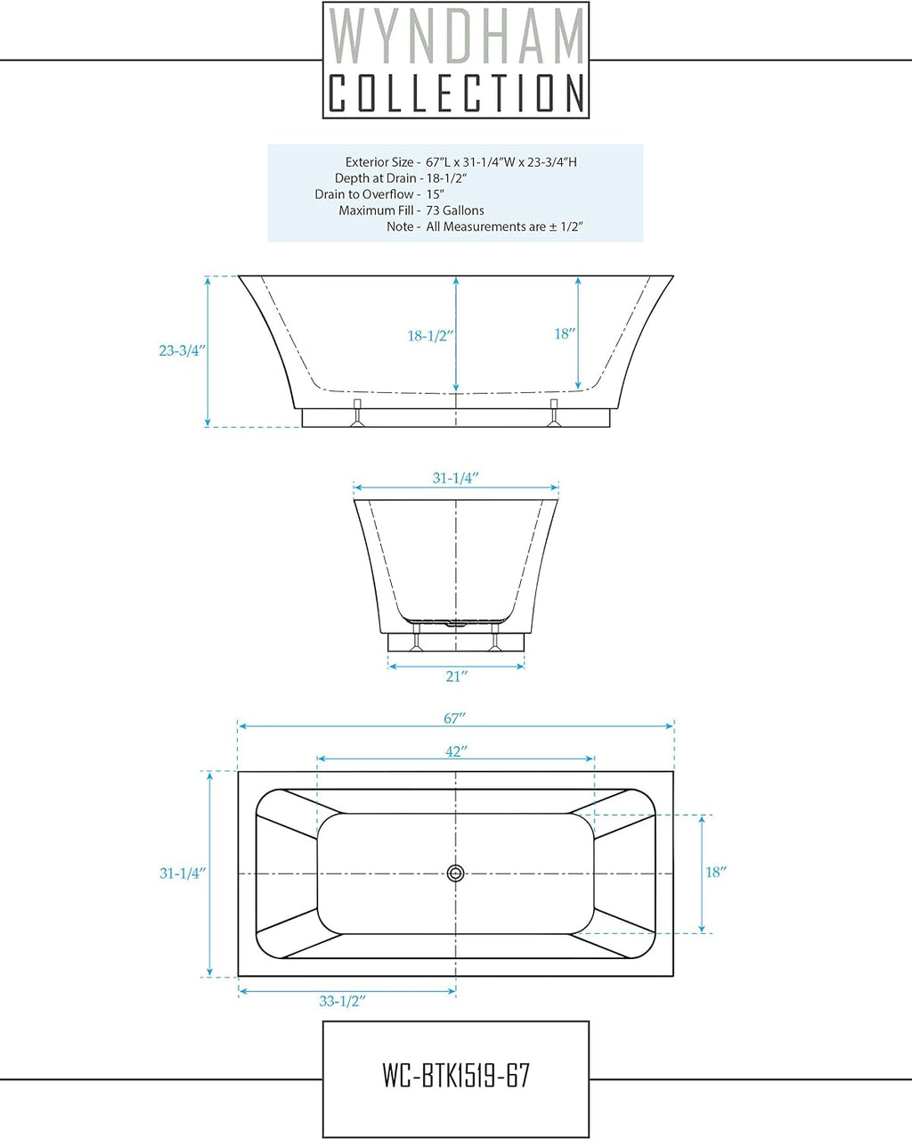 Wyndham Collection Galina 67 inch Freestanding Bathtub for Bathroom in White with Polished Chrome Drain and Overflow Trim