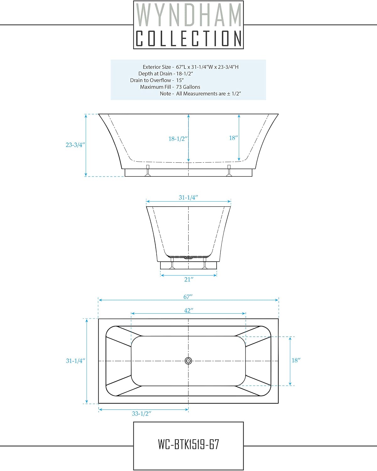 Wyndham Collection Galina 67 inch Freestanding Bathtub for Bathroom in White with Polished Chrome Drain and Overflow Trim