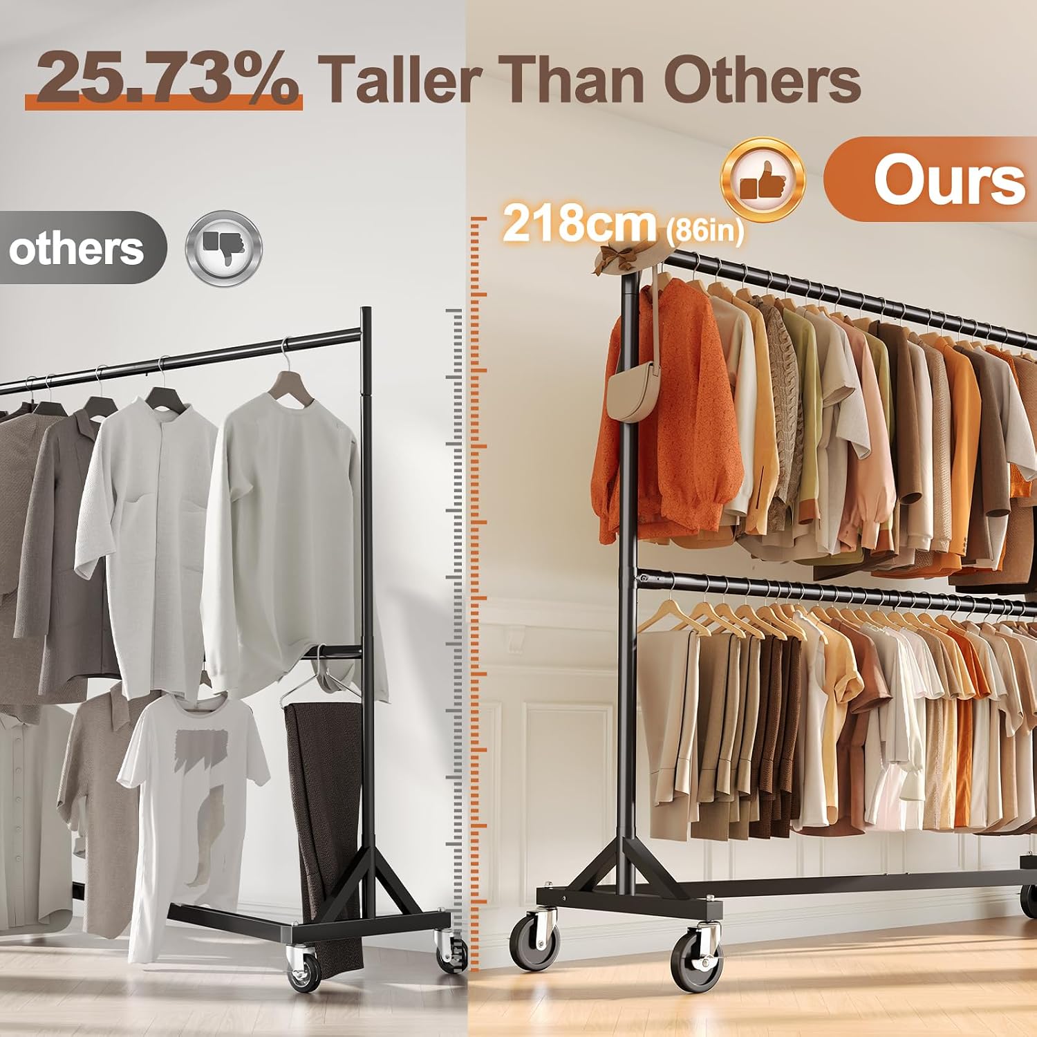 HOKEEPER Z Rack for Clothing Heavy Duty Clothes Rack Hold 550 LBS Commercial Garment Rack with Wheels Rolling Portable Z Base for Bedroom, Living Room, Laundry, Black, 22.8' D x 62.6' W x 87.8' H