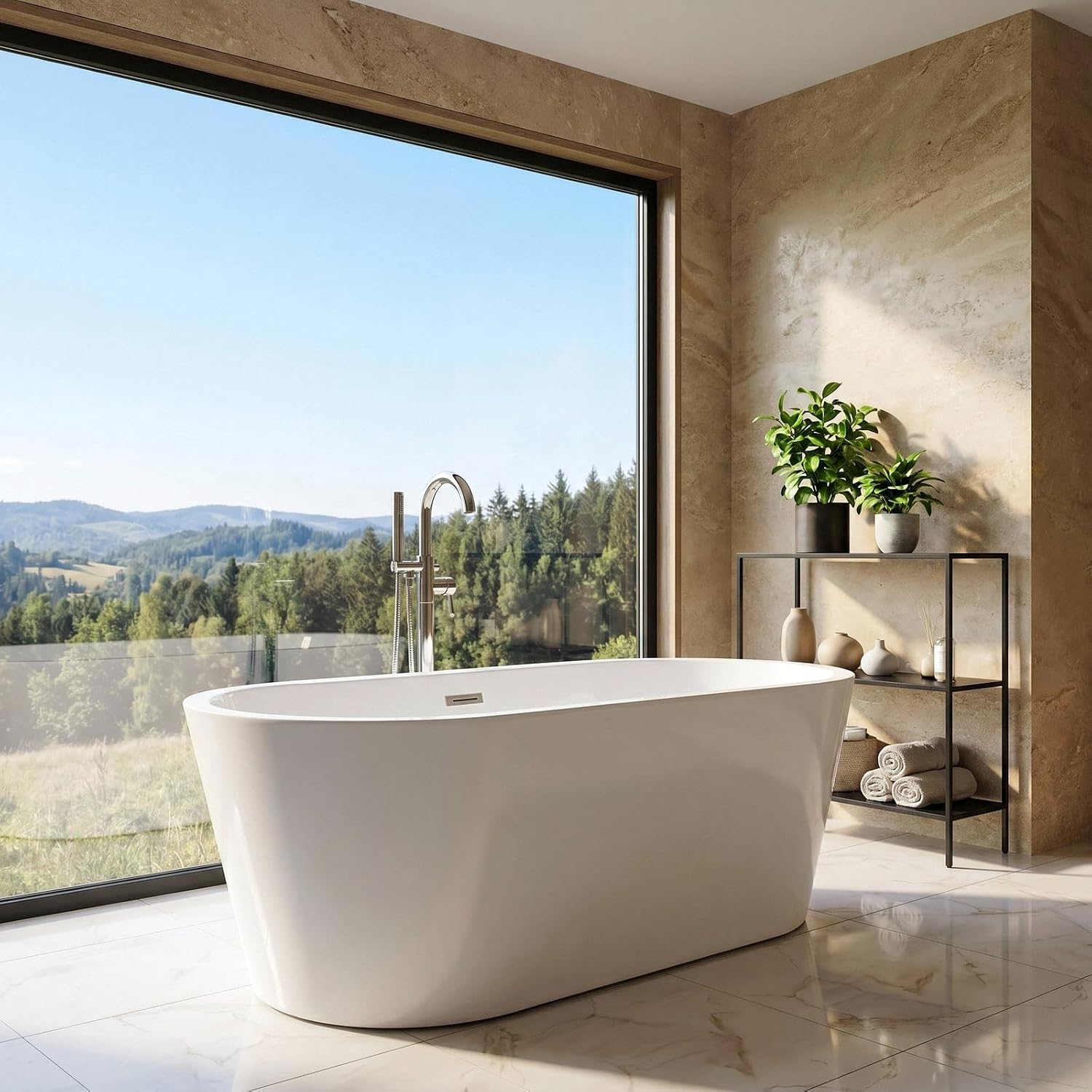 59' Acrylic Freestanding Bathtub,17.7' Deep Soaking Tub with Integrated Overflow & Drain, Non-Slip Base,CUPC Certified Free Standing Tub,Chrome Drain Bath Tub, Modern Tub for Bathrooms,Straight White