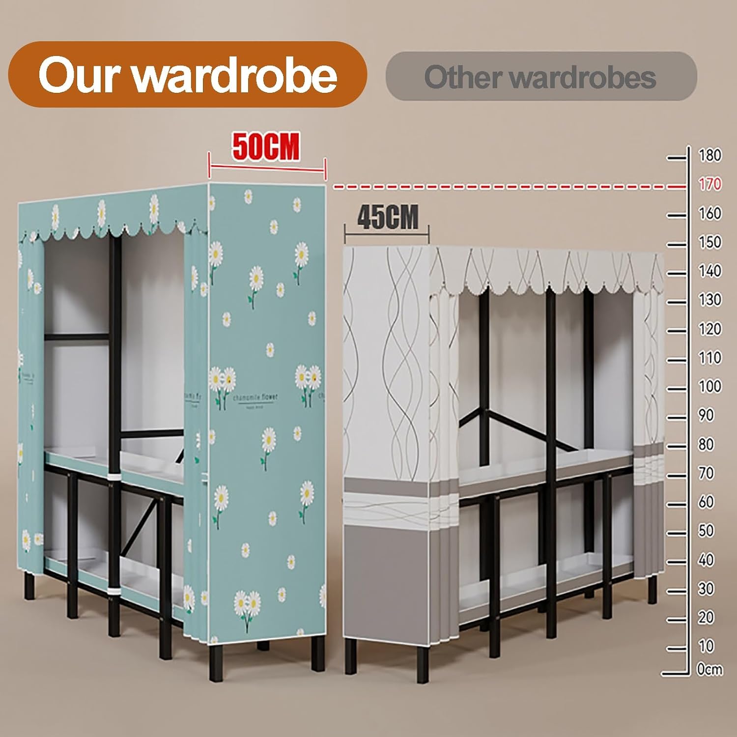 Foldable Closet Wardrobe Clothes Rail with Cover Heavy-Duty Clothes Rack with Bottom Shoes Shelf Portable Armoire Storage Metal Garment Racks for Hanging Clothes(A,70x50x170cm/28x20x67in)