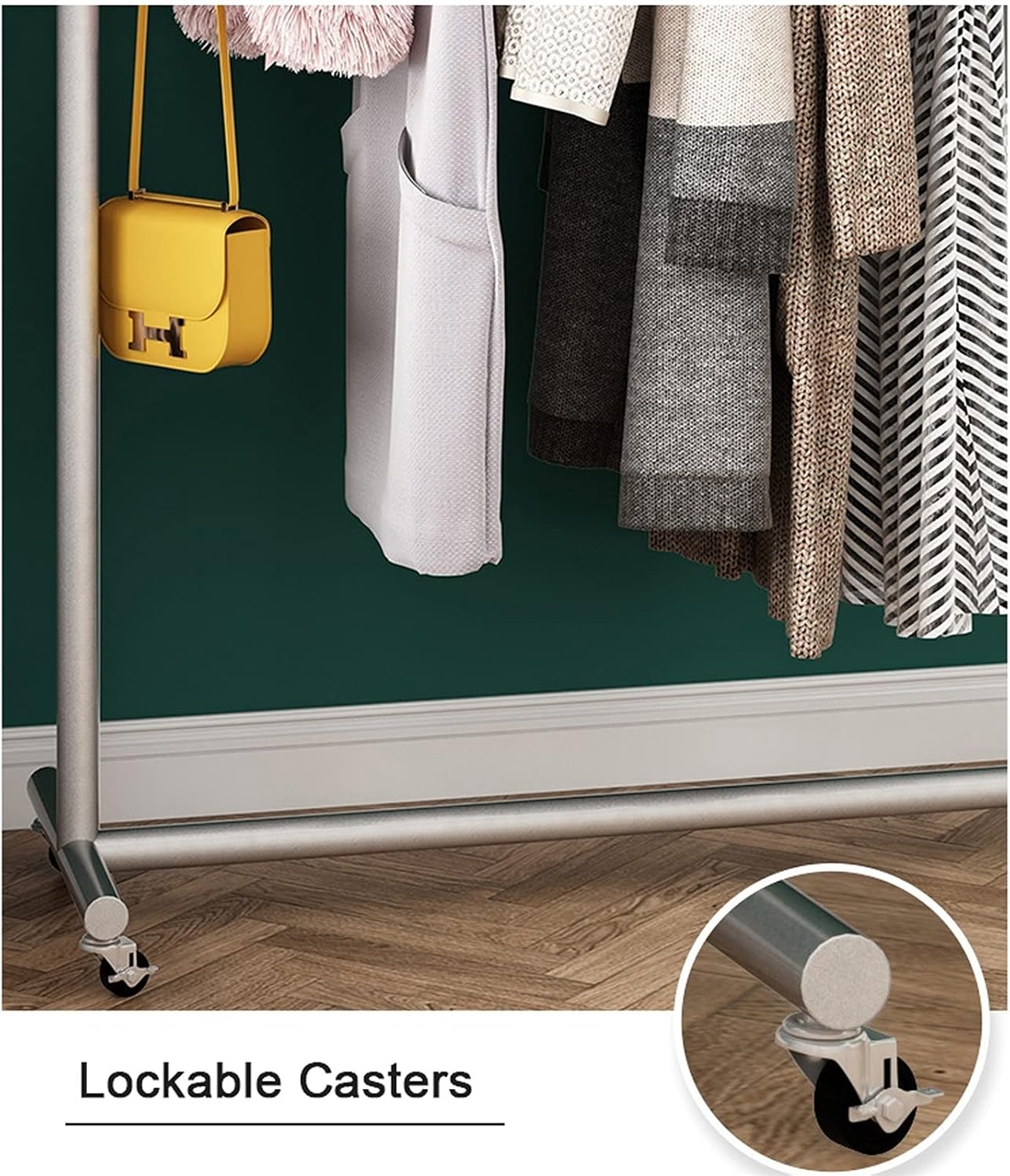 Mobile Clothes Rail on Wheels, 28mm Thicken Metal Clothes Rack Garment Display Stand with Casters, Holds up to 90 kg (Gold-100cm