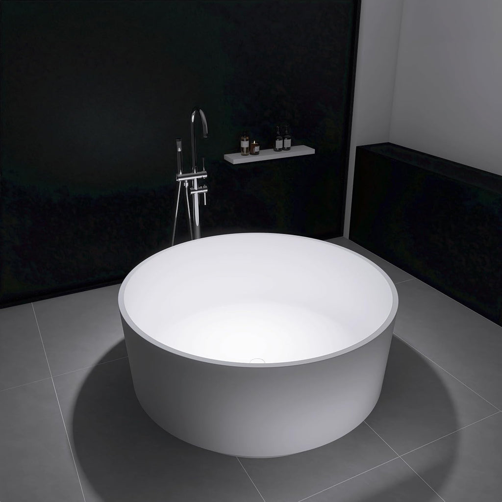 49' Freestanding Bathtub, Modern Soaking Stand Alone Tub Solid Surface Resin Stone Bathtub with Pop Up Drain and Overflow, Matte White 311MW1250