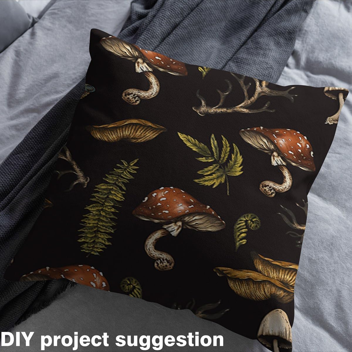 Mushroom Fabric by The Yard Watercolor Plant Rustic Style Indoor Fabric Soft Flannel Polyester No Stretch and Home DIY Projects Branch Weed Black Outdoor Fabric for Clothing Quilting Sewing,10 Yards