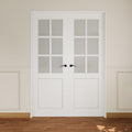 French Door 56' x 80' (Double 28' x 80') 6-Lite Frosted Glass Door Slabs with Pre-Hung Jamb, Black Hinges, Levers and Latch, White Primed, French Interior Doors with Frame, Swing Double Bedroom Doors
