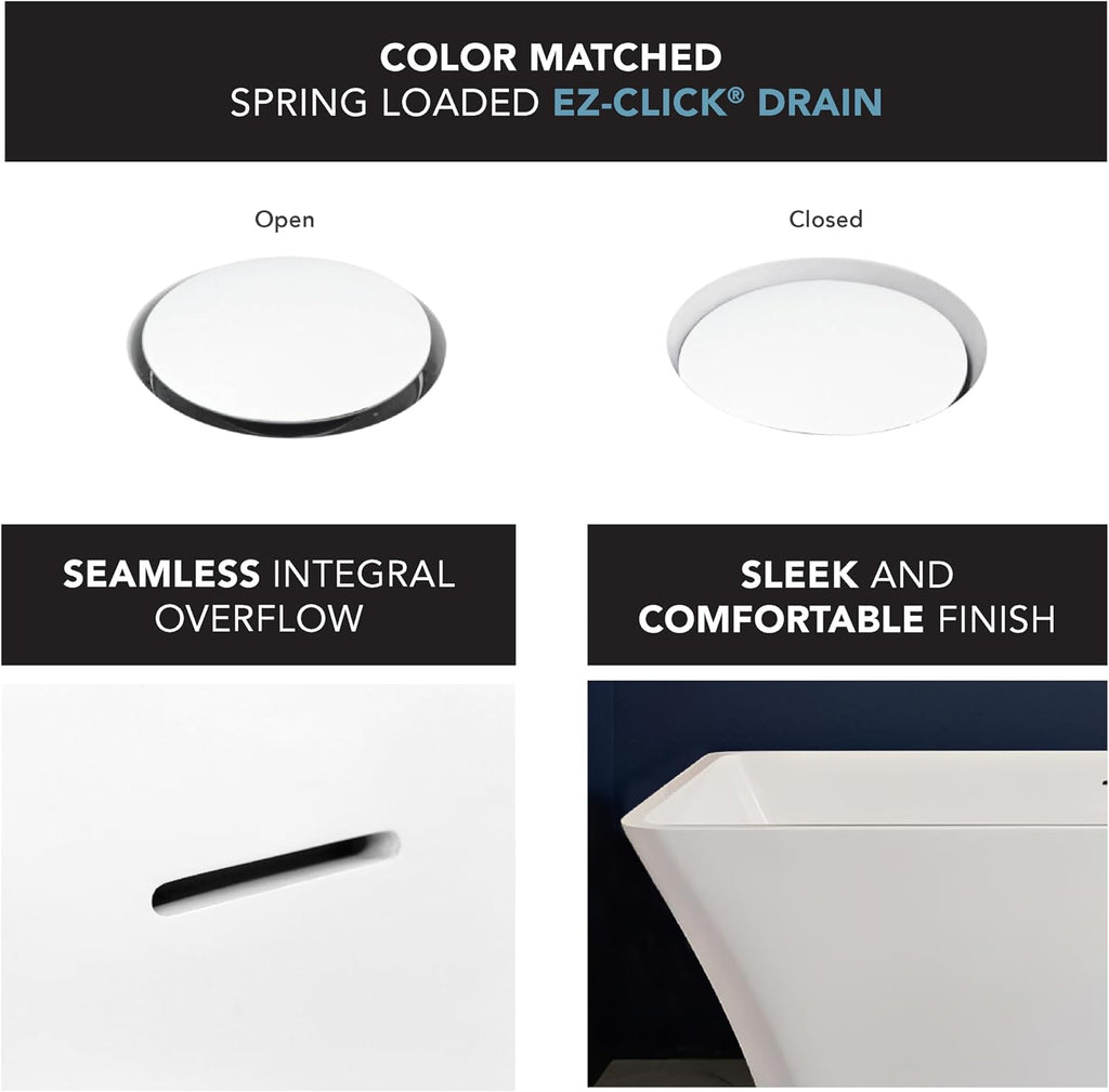 Transolid Lily 59 in. Freestanding Deep Soaking Bathtub | 23 in. Confirmed Soak Depth | Acrylic Flatbottom | Center Drain | Bath Pillow Included | 59 x 30 x 23 in. | Matte White | K-AFTL5930-M31