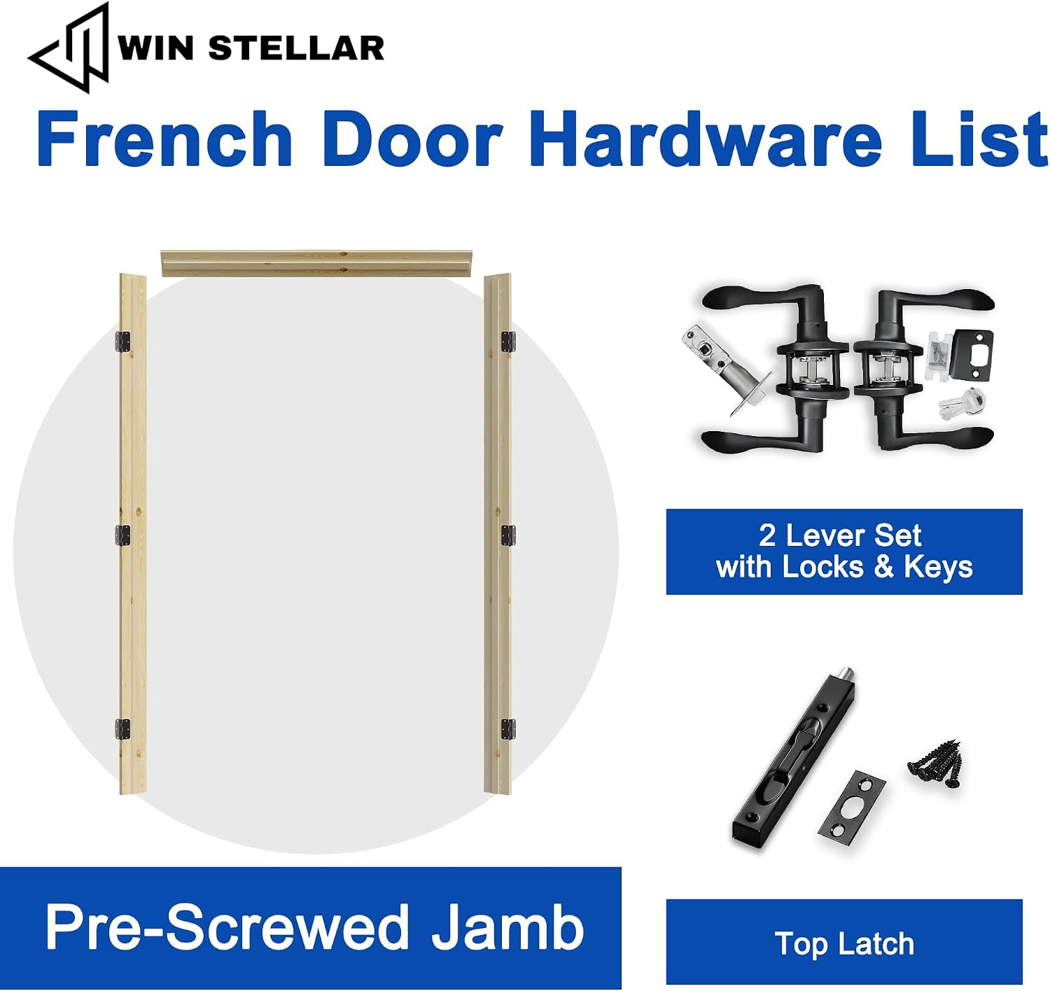 French Door 48' x 80' (Double 24' x 80') 2-Panel Arch Top Pine Wood Door Slabs with Pre-Hung Jamb, Black Hinges, Levers and Latch, Unfinished Solid Wood Doors, French Interior Doors for Room
