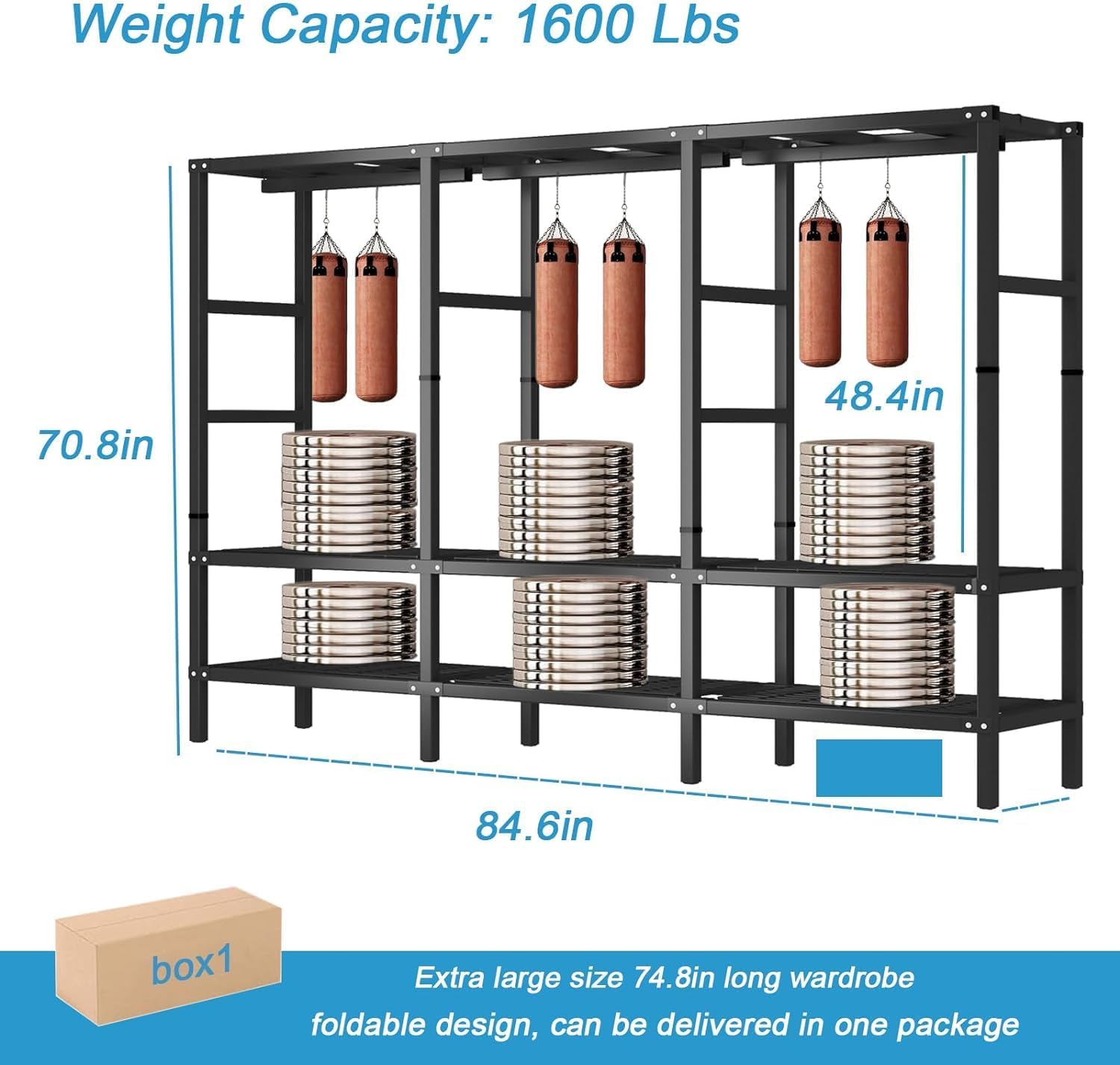 Freestanding Wardrobe Rack with Dust Cover and Wheels,Foldable Heavy-Duty Portable Closet, Multi-Functional Bedroom Clothing Rack,Max Load 1600lbs,for Hanging Clothes (215CM/84.6IN)