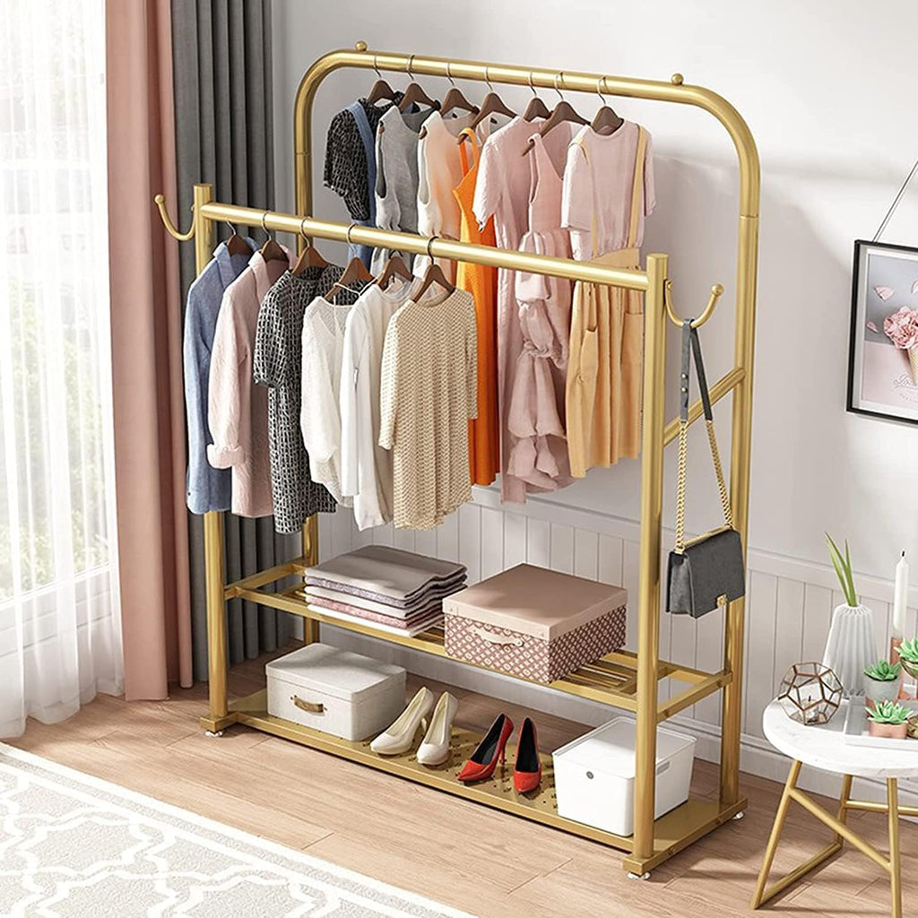 Metal Garment Racks for Hanging Clothes, Heavy Duty Clothes Organizer Rack with 2-Tier Shelves, Space Saver (150cm)
