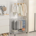 Display Stand Freestanding Pants Hangers Rolling Trolley Trousers Rack, Movable Multifunctional Jeans Hangers Closet Organizer Shelf Metal Garment Rack (White + Hanger