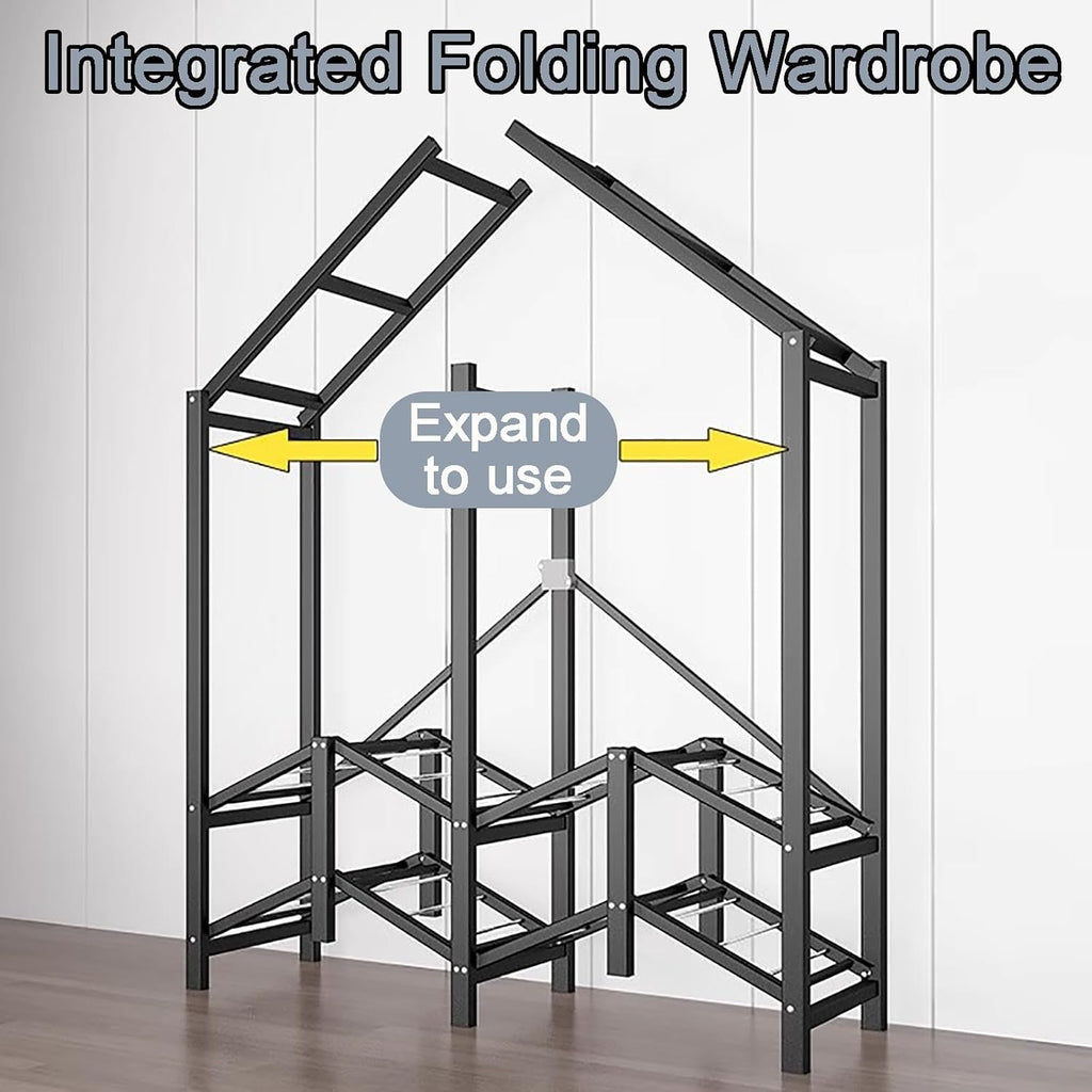 67Inch Portable Wardrobe Closet Storage Organizer for Bedroom, 23MM Thick Steel Hanging Rack with Cover Gray