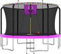 ACWARM HOME Trampoline Outdoor 8FT 10FT 12FT 14FT 15FT 16FT Trampoline with Basketball Hoop and LED Lights, Recreational Trampolines for Kids and Adults with Enclosure Net & Ladder, ASTM Approved
