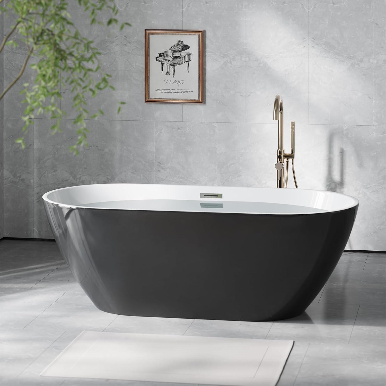 67 Inch Acrylic Freestanding Bathtub, Acrylic Soaking Bathtub with Matte Drain and Overflow, Deep Ergonomic Tub with Double-Walled Insulation, CUPC Certified, Modern Square Design