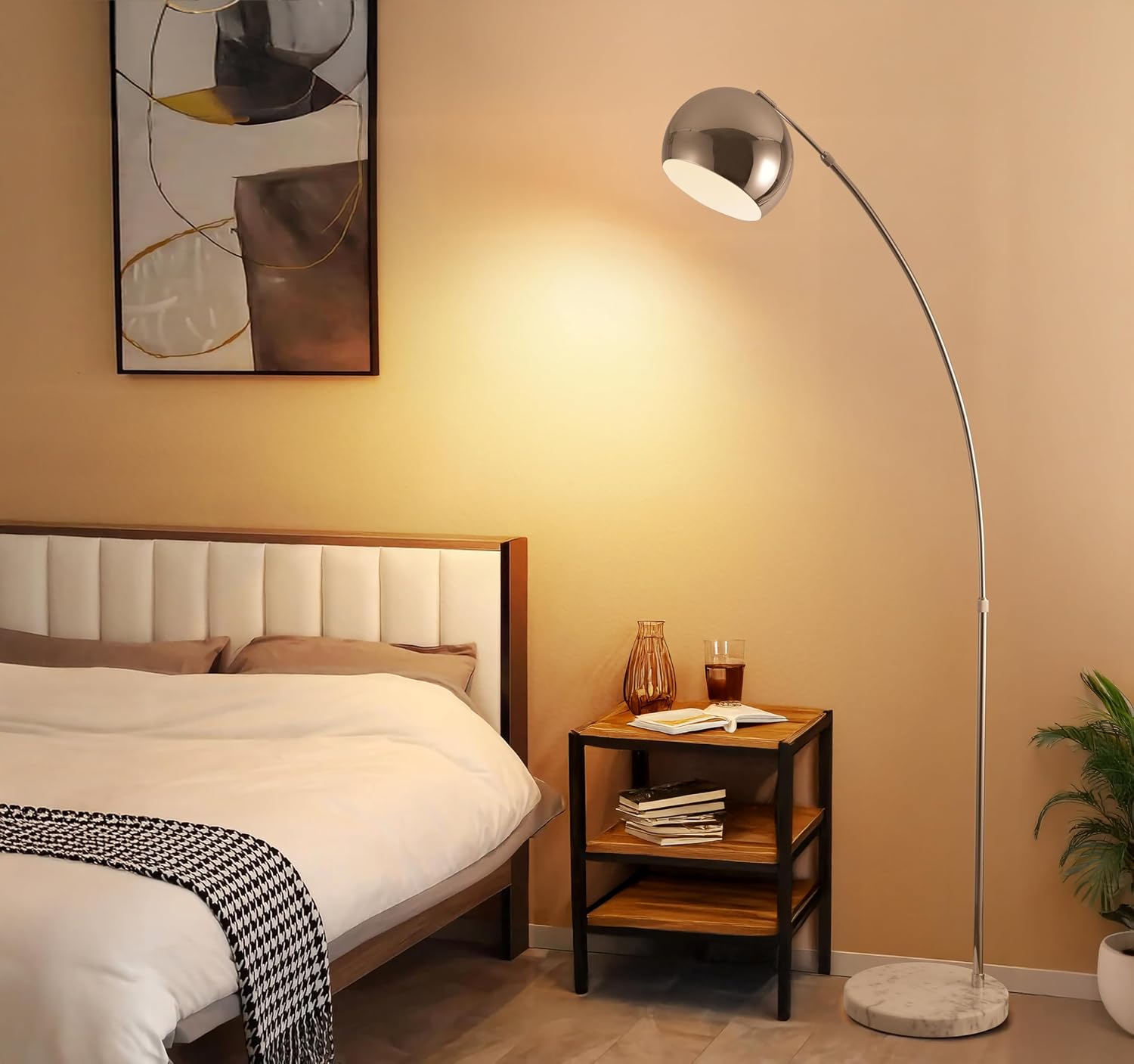 Major-Q Modern Standing Adjustable Floor Lamp with Metal Dome Shade & Marble Base for Living Room - Corner Light Arc Lamps for Bedrooms in Silver Finish