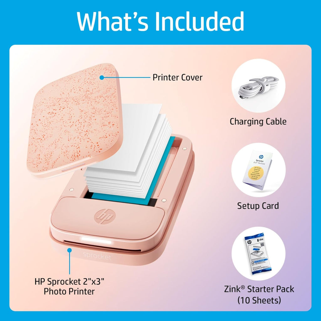 HP Sprocket Portable 2x3 Instant Color Photo Printer (Blush Pink) Starter Bundle