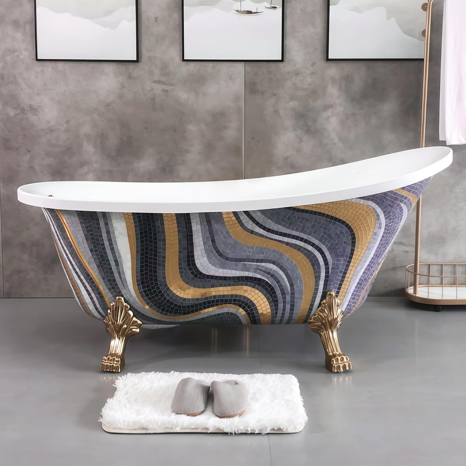54' Edeyeu Freestanding Bathtub - Solid Surface Soaking Tub with Clawfoot Design, Luxury Free Standing Bathtub for Spa Bathroom, Extra Deep Soaker Tub, A