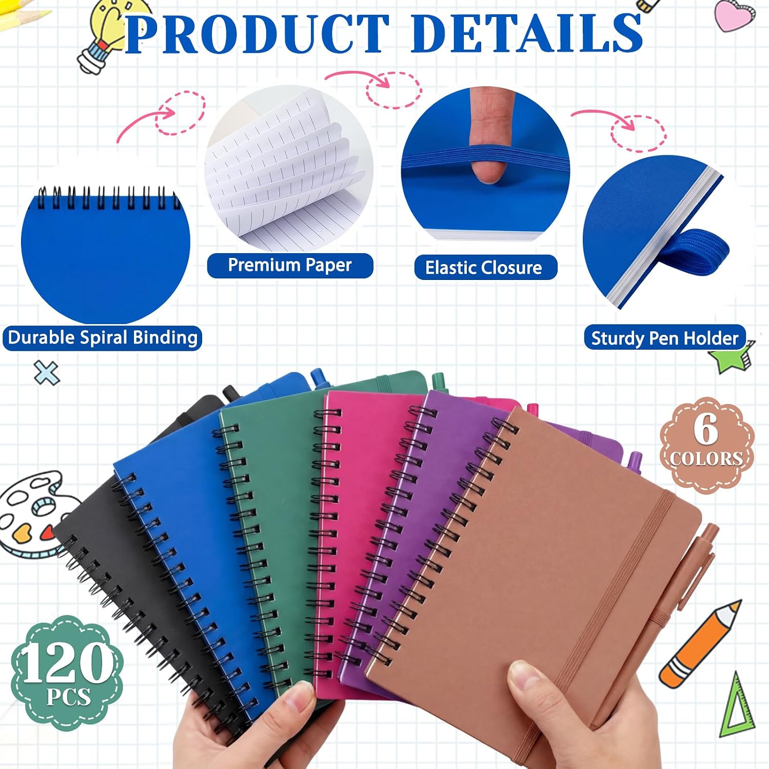 Fulmoon 120 Set Small Spiral Notebooks A6 with Pens Bulk, Multicolor 4' x 6' Pocket Notebooks Mini Lined Journals 50 Sheets for Back to School Supplies Students Rewards Office Gifts (Deep Tones)