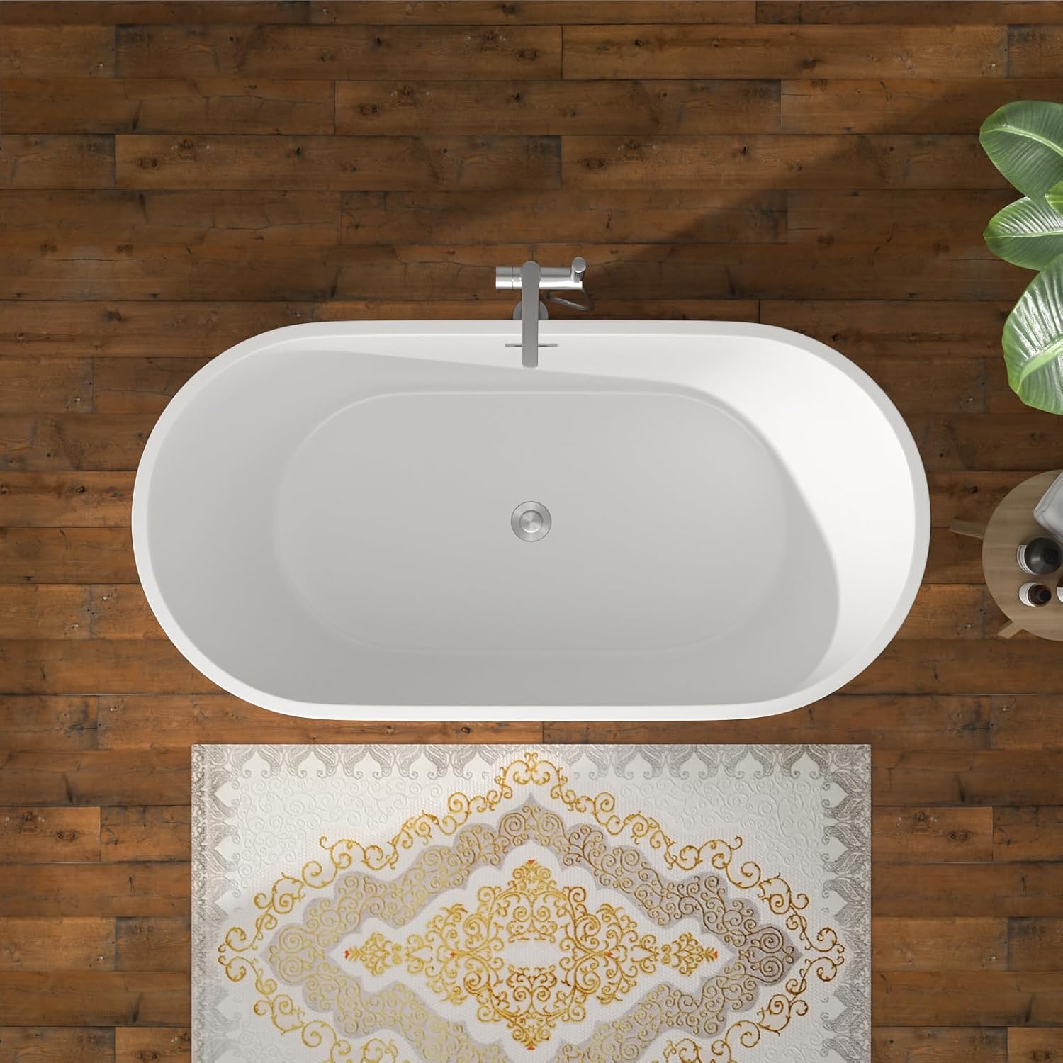 59 Inch Freestanding Acrylic Bathtub White Roll Top Soaking Tub with Chrome Drain Glossy Finish for Modern Bathrooms, YSB9218