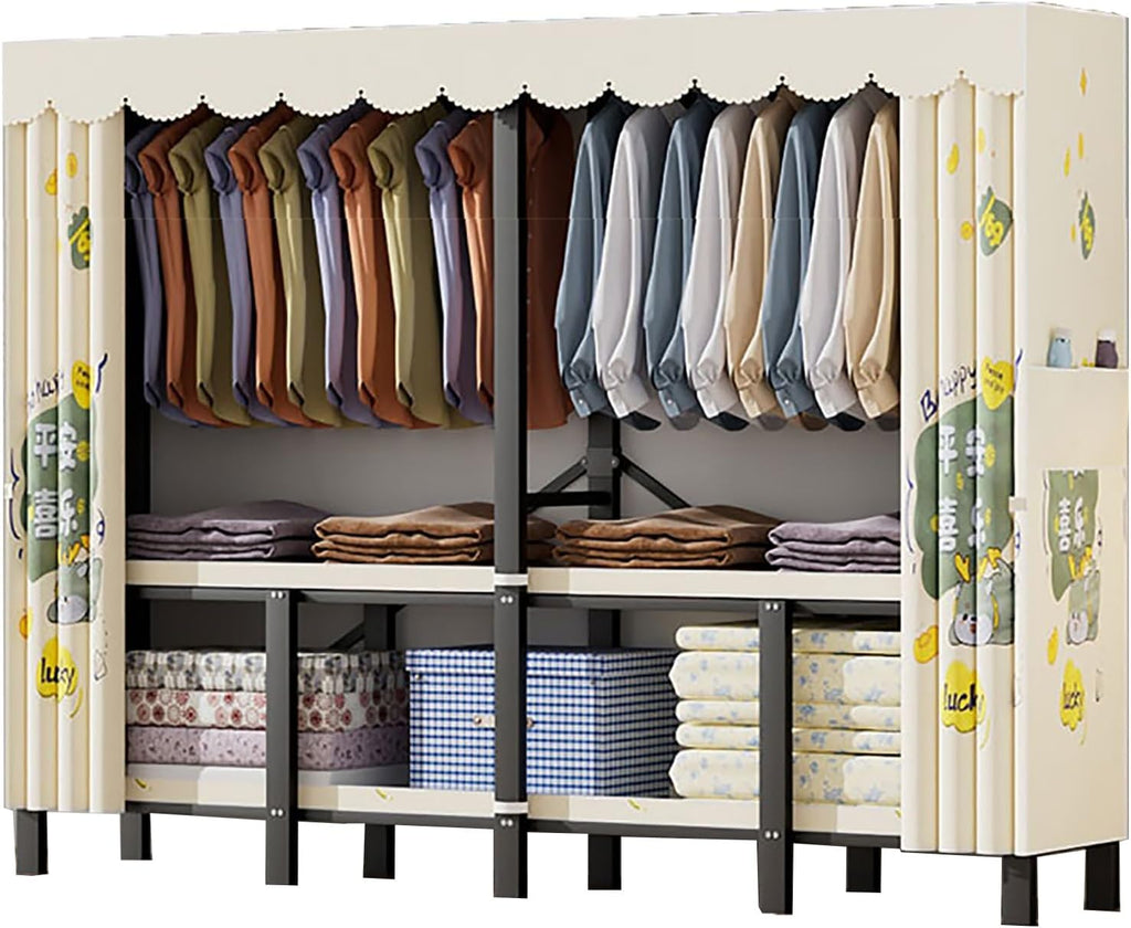 Heavy Duty Garment Rack With Cover Folding Wardrobe Closet Foldable Clothing Rack For Hanging Clothes Armoires Portable Metal Coat Storage Organizer Covered(E,193cm/76inch)
