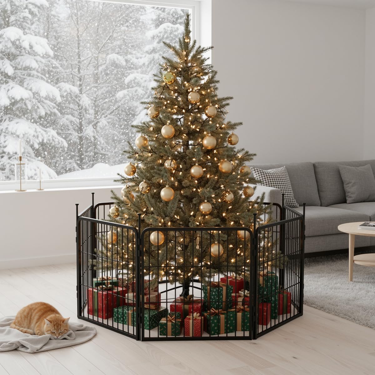 SunsGrove Tall Garden Fence with Gate, 40 in(H) x 26.8 ft(L) 12 Panels Heavy Duty Metal Animal Barrier Fence for Yard, Suitable for Indoor or Outdoor Dog Pet Fence, Garden Fence Border, Black