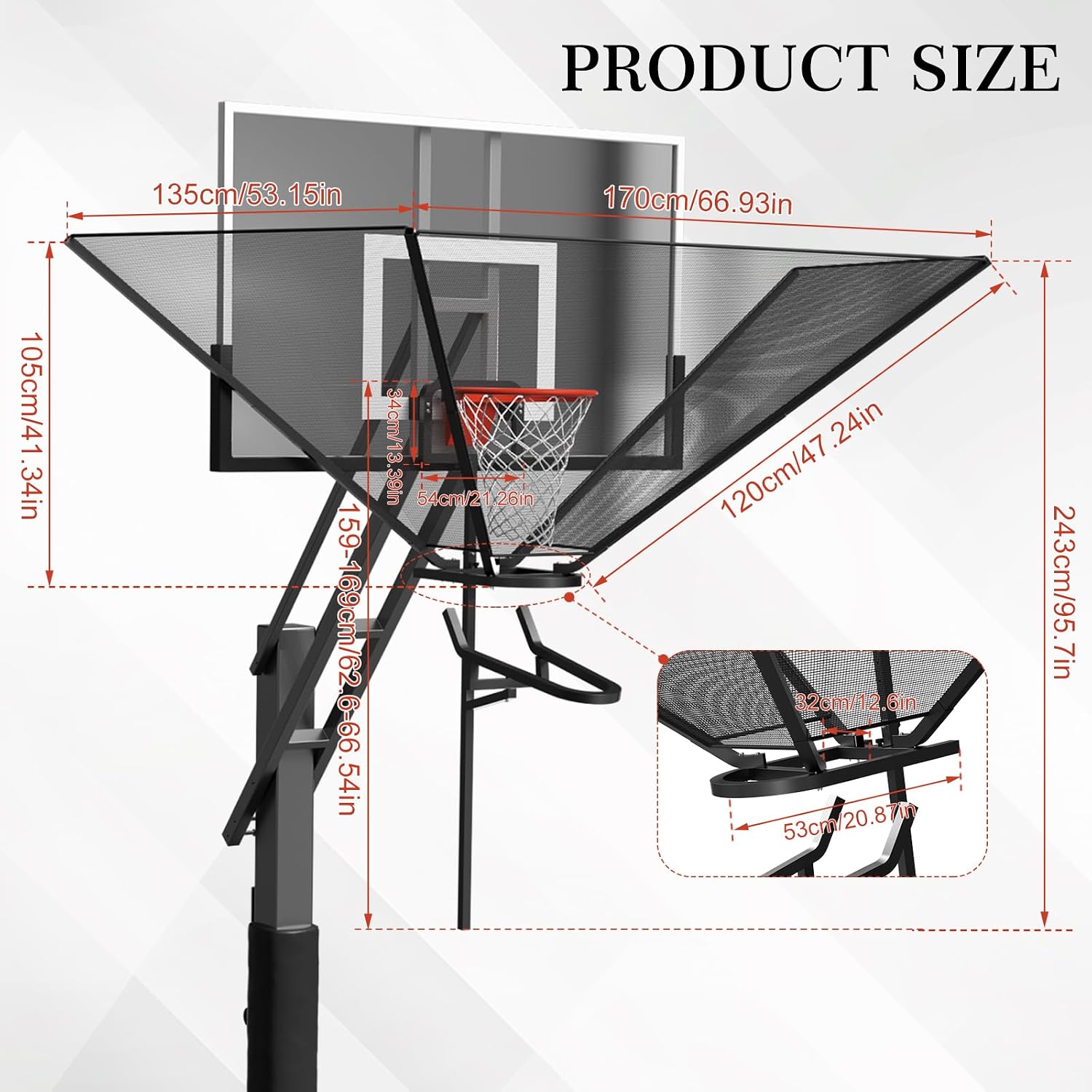 Basketball Rebounder Net Return System Machine Portable Suspended Shooting Basketball Rebounder Device Heavy Duty Basketball Training Equipment with 360°Rotating Track for Continuous Solo Practice