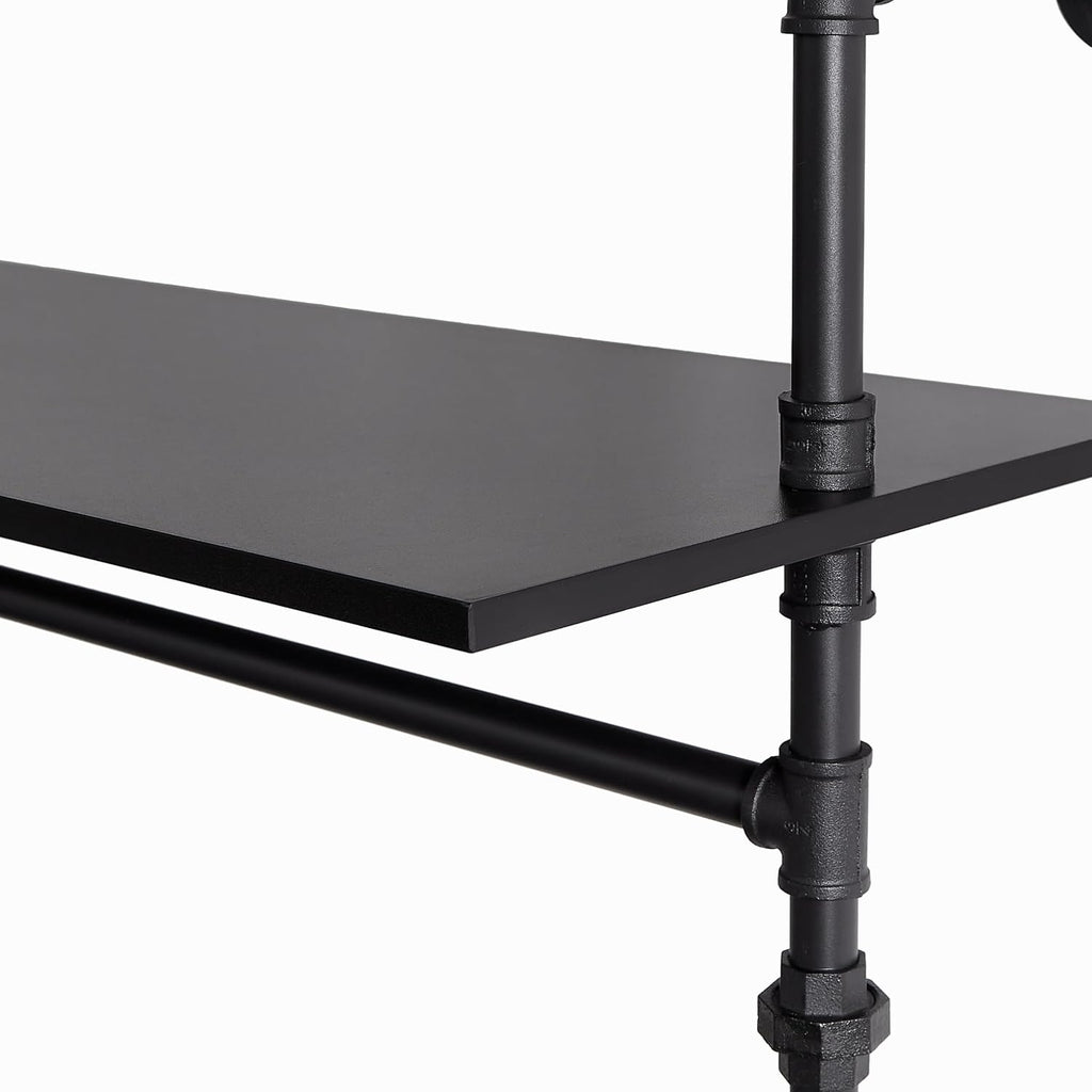 Industrial Pipe Clothing Rack Reversible 118.3'' Clothes Rack for Hanging Clothes Heavy Duty Garment Rack Closet Wardrobe Rack with LED Lights Shelves Walk-in Closet System Black Three