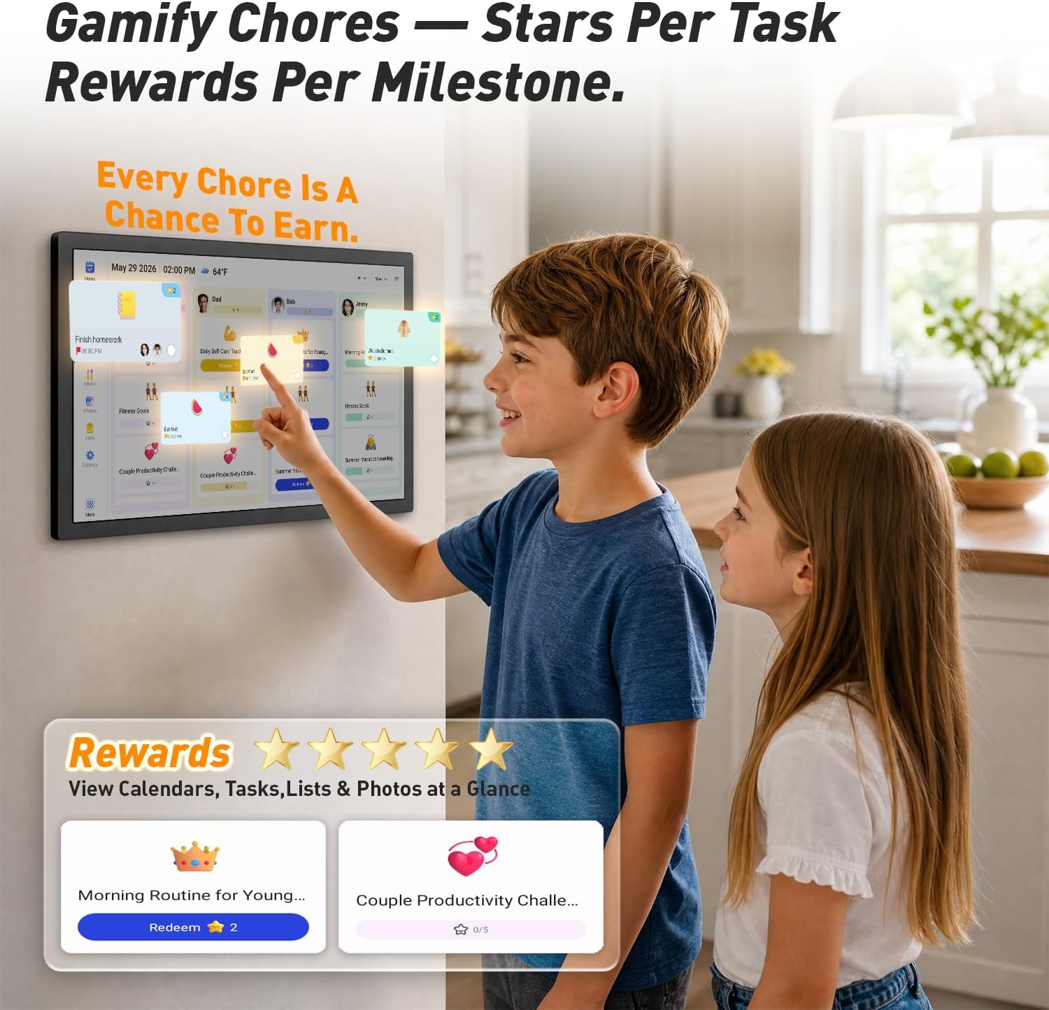 27 Inch Digital Calendar Electronic-Calendar-for-Planner - Smart Wall Calendar for Business Chore Chart, Touchscreen Display for Family Schedules, Digital Picture Frame, Star Rewards, Gift for Mom Dad
