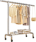 Garment Rack with Wheels, Adjustable Chrome Clothes Rack for Hanging Clothes, Portable Rolling Clothing Rack with Lockable Casters forBedroom,Silver,16.5x78.7x42in