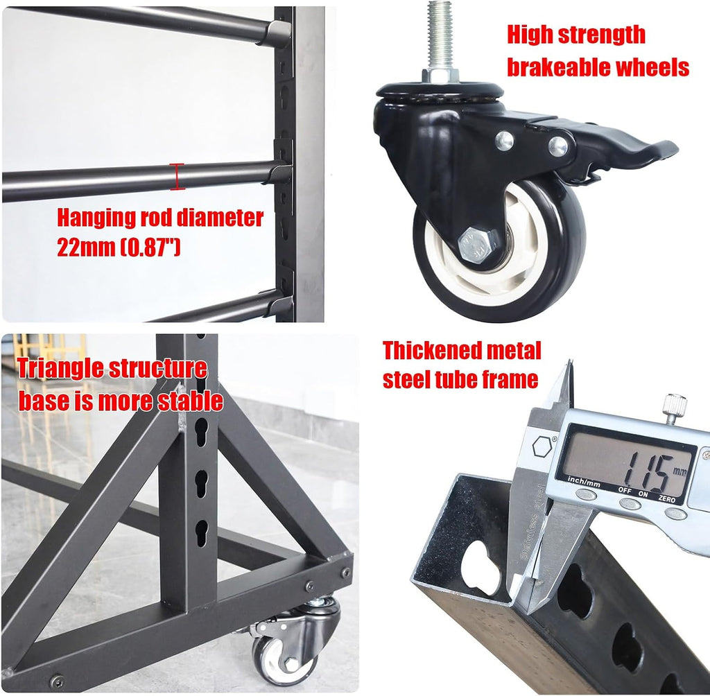 Home Textile Fabric Roll Storage Rack with Wheels, Heavy Duty Steel Mobile Shelves Metal Clothes Hanger Commercial Fabric Curtain Sample Color Card Display Rac(One Color-120x45x205cm