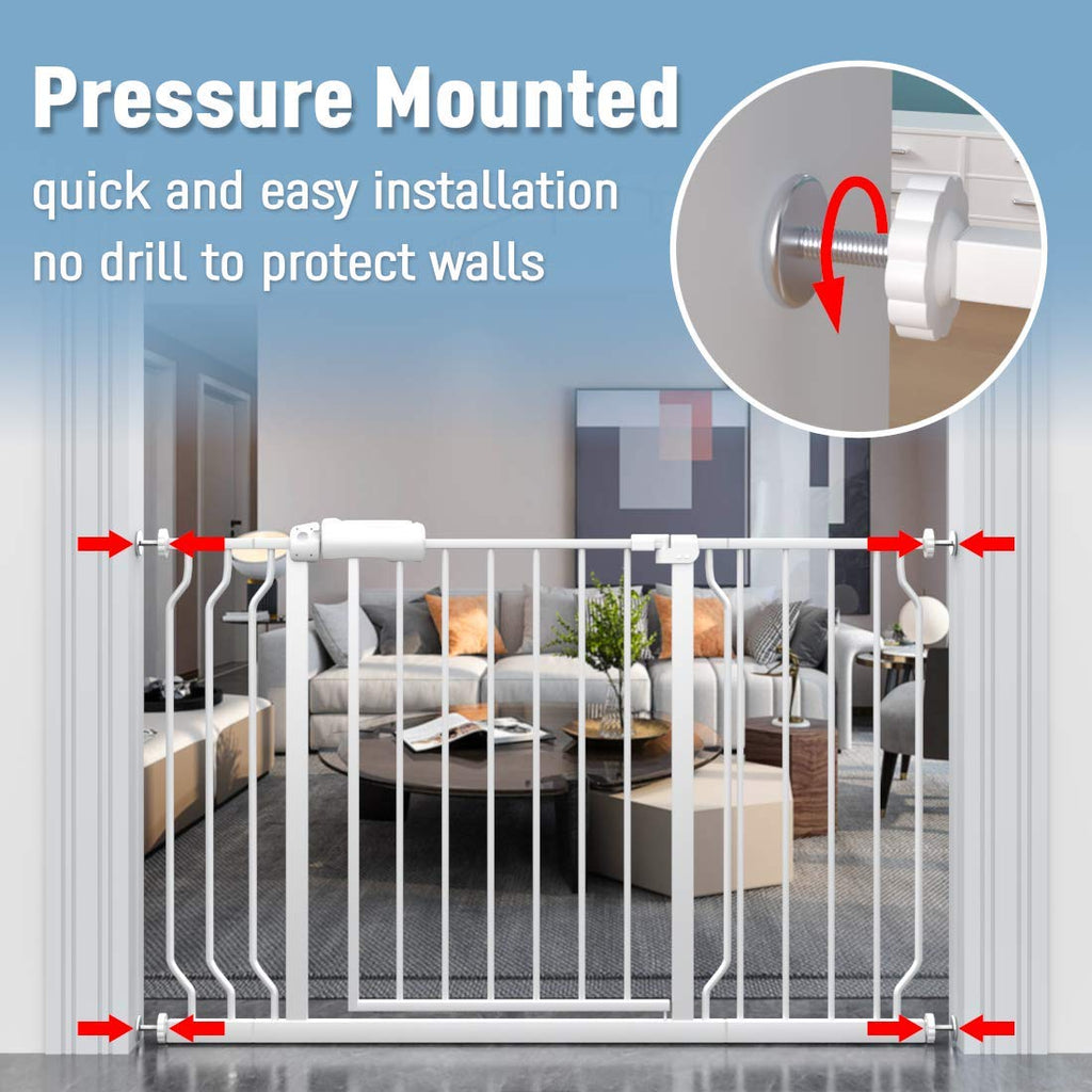 ALLAIBB Extra Wide Pressure Mount Baby Gate Auto Close White Metal Child Dog Pet Safety Gates with Walk Through for Stairs,Doorways,Kitchen and Living Room(48.03-52.76'/122-134cm)
