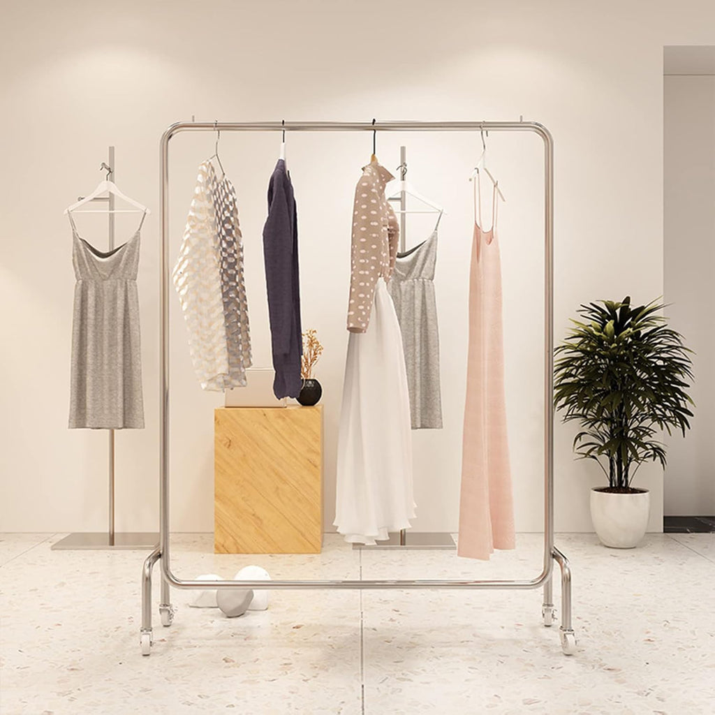 Clothing Rack Rolling Display Garment Rack, Retail Garment Hanging Bar Clothing Storage Shelving Unit, Modern High-Grade Stainless Steel Organizer Wardrobe (One Color-80x40x150CM