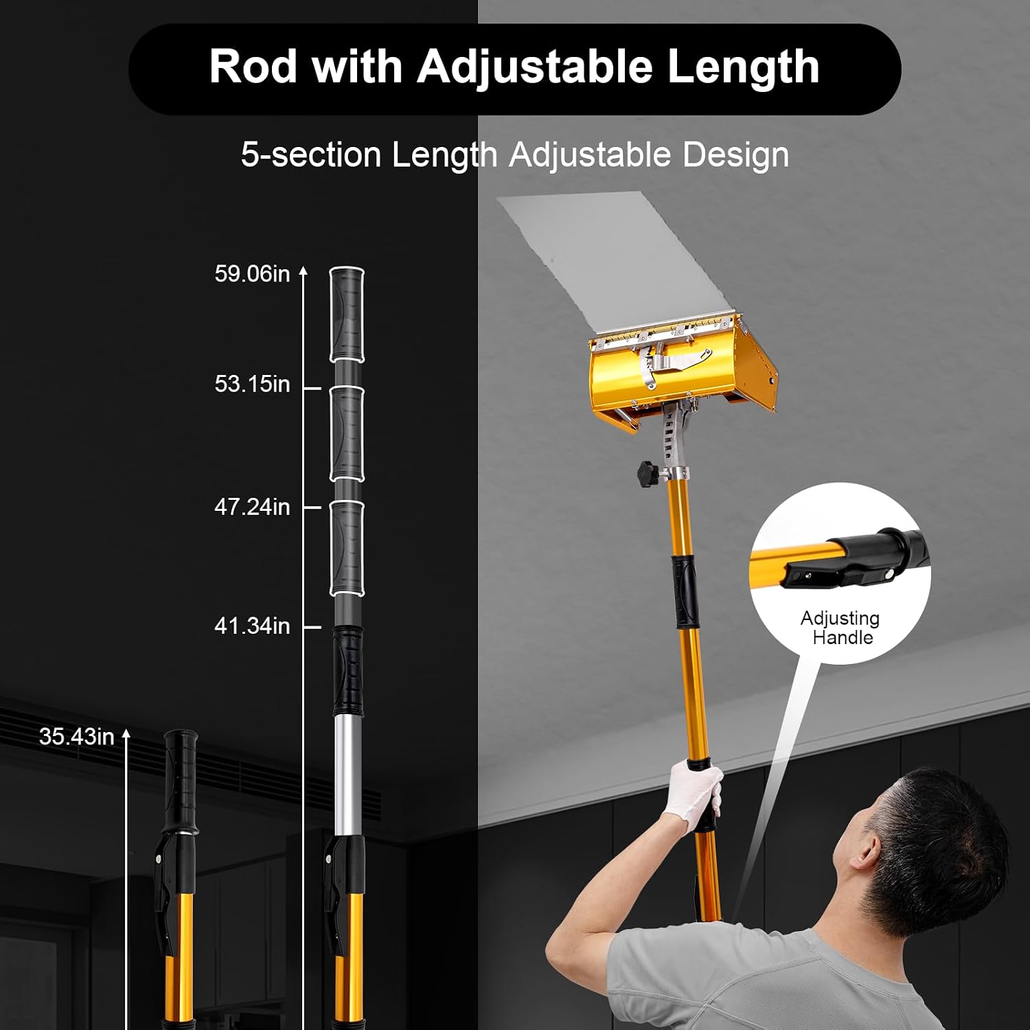 Drywall Flat Finishing Box, Flat Finishing Box Tool Aluminum Alloy Adjustable Drywall Mud Boxs Compound Mud Taping Tool w/Extension Handle for Professional Putty Workers Decorators