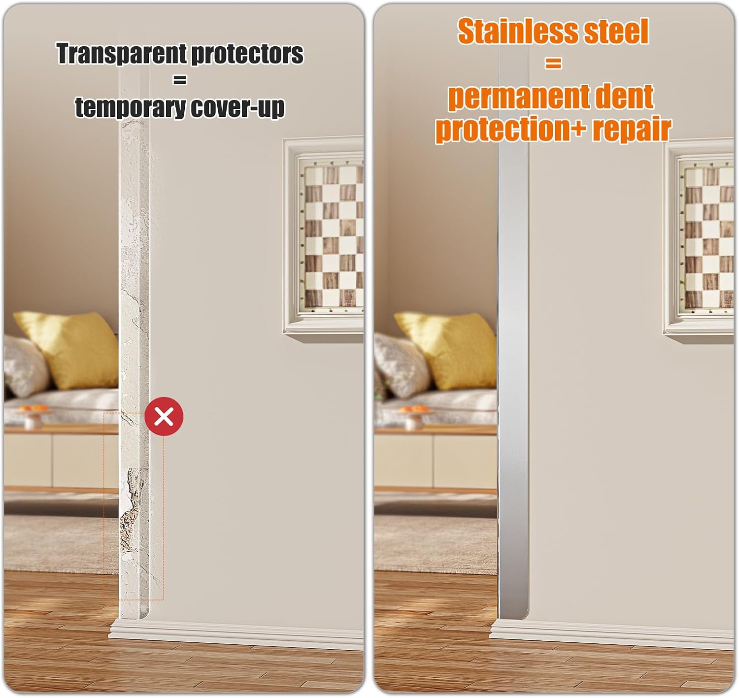 96x1x1 Inches 304 Stainless Steel Wall Corner Guards (10-Pack) Heavy Duty Rounded Corner Protector, Smooth Folded Edge Design（No Adhesive）