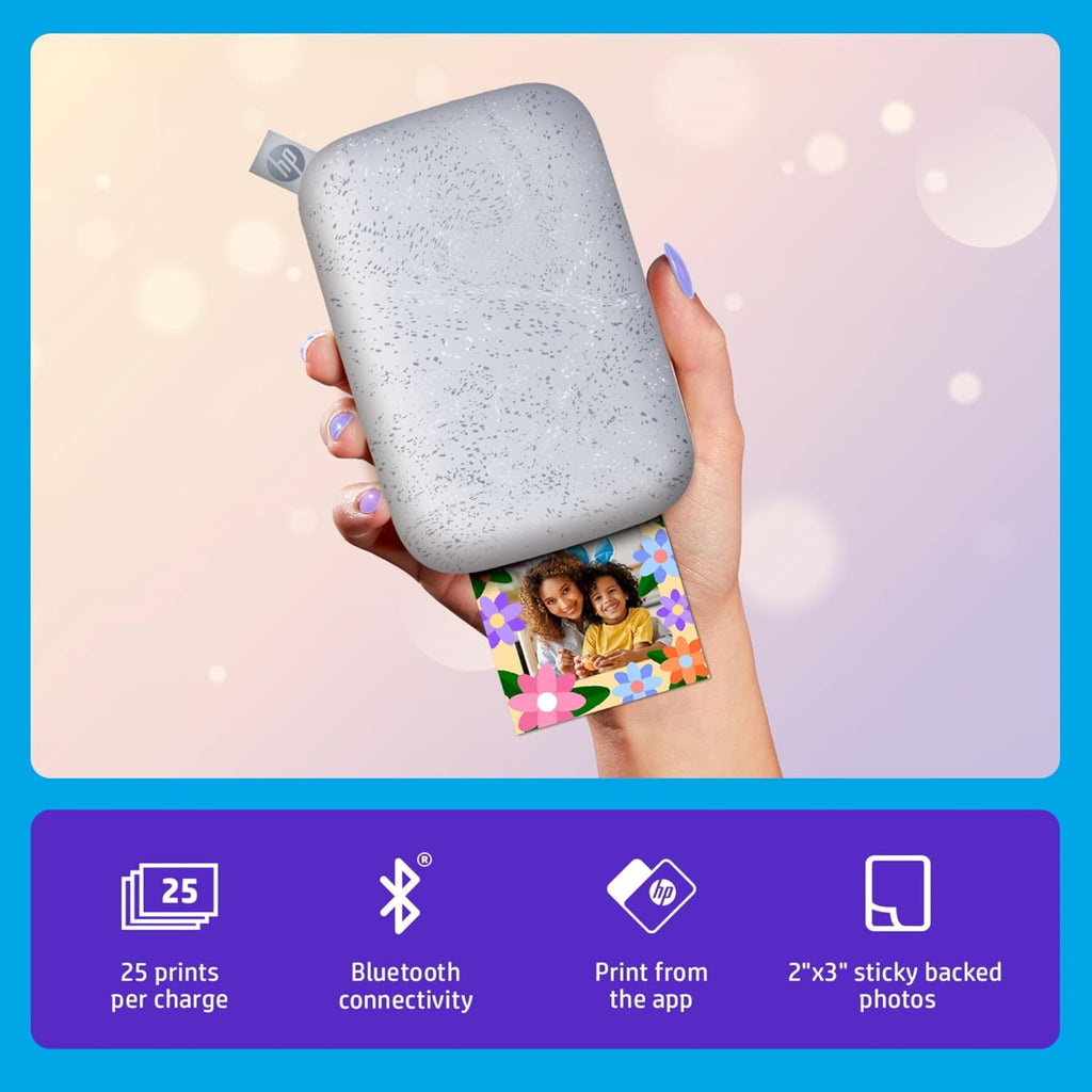 HP Sprocket 2x3 Instant Smartphone Photo Printer 75 Sheets Bundle - Bluetooth Portable Color Wireless Mobile Printer (Luna Pearl) Zink Sticky-Back Photos
