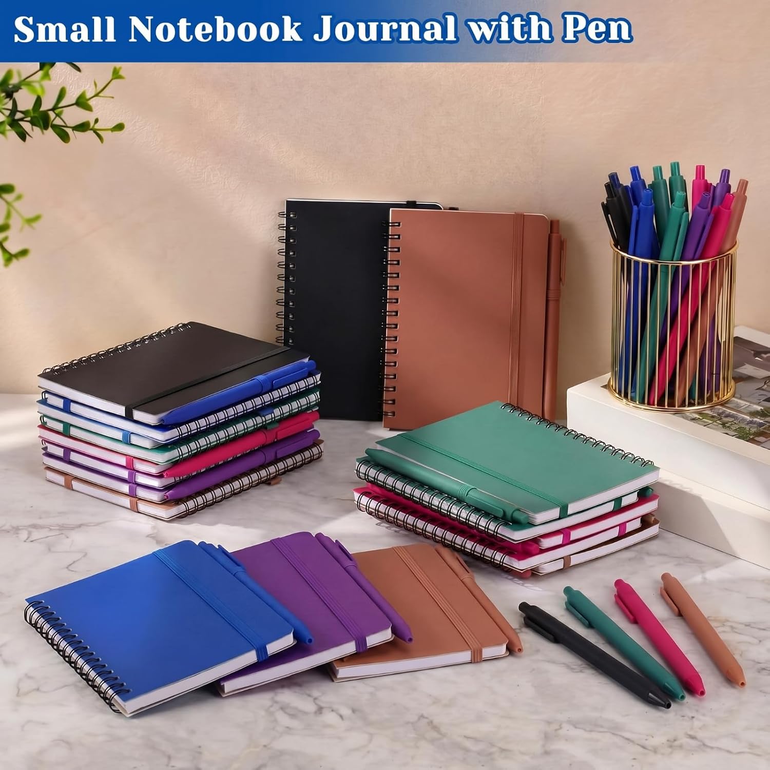 Fulmoon 120 Set Small Spiral Notebooks A6 with Pens Bulk, Multicolor 4' x 6' Pocket Notebooks Mini Lined Journals 50 Sheets for Back to School Supplies Students Rewards Office Gifts (Deep Tones)