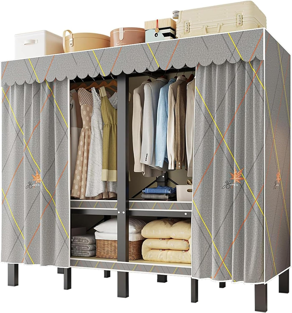 Large Portable Closets for Hanging Clothes, 70' Heavy Duty Clothes Rack with Cover Foldable Multi-Functional Wardrobe