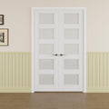 Prehung French Door 60' x 80' (2x30 in), Tempered Frosted Glass Door Slabs with Jamb, Black Hinges, 4 Levers & Latch, Solid Core Interior Door, Pre-Finished & Paintable, MDF Double Doors Interior