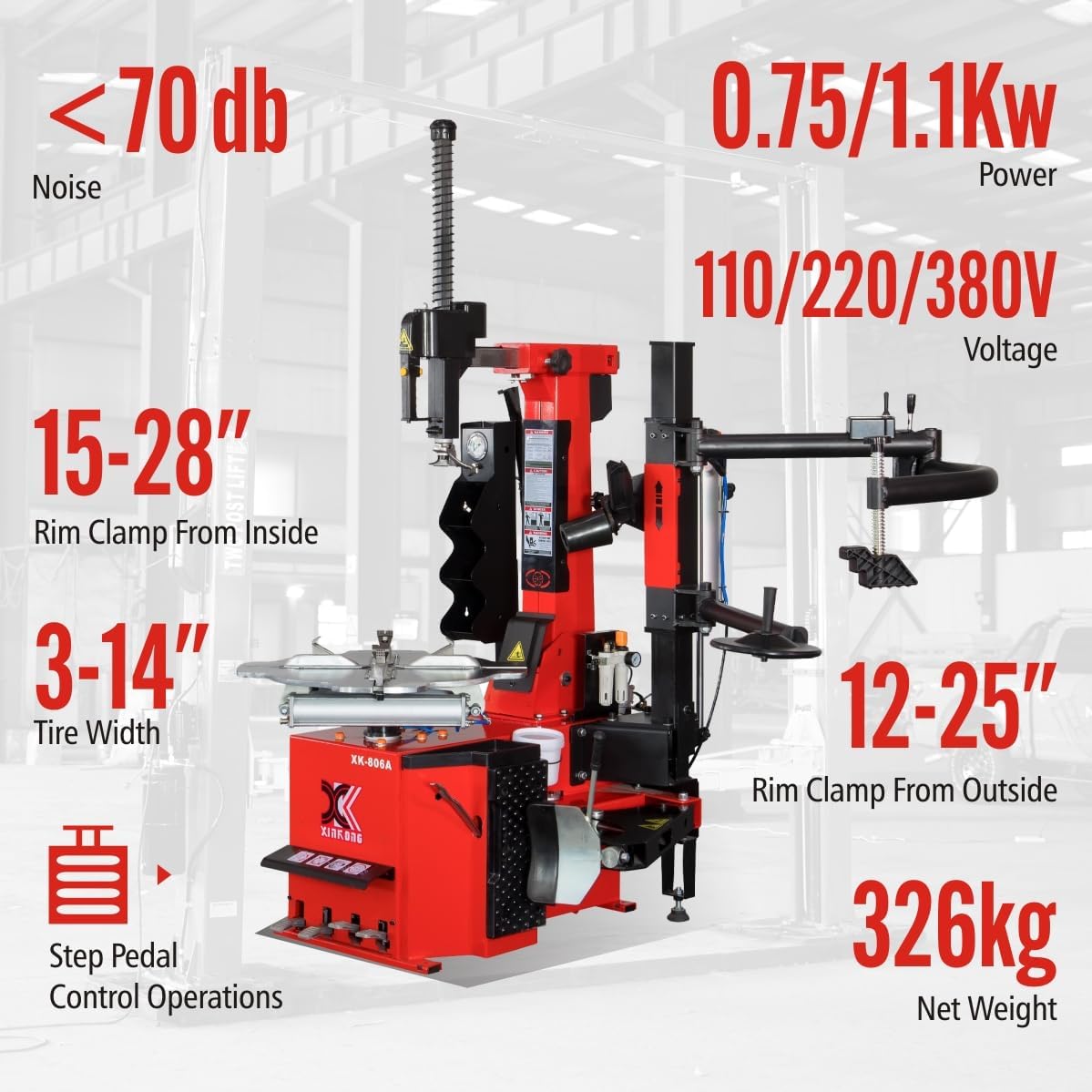 XK-806A Tire Changer Machine Tilt Back Column 2.0 Horsepower 10-28 Inches with 12 Month Parts Replacement