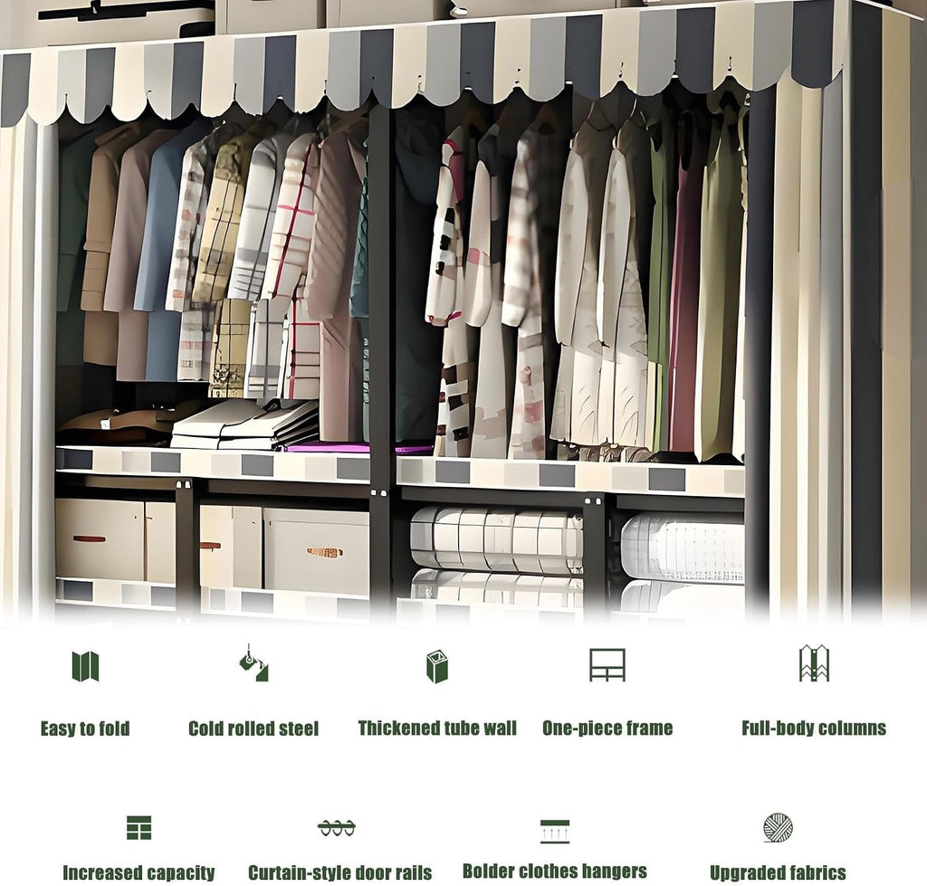 Foldable Drying Rack - Strong and Durable Portable Wardrobe Closet Rack with Cover, Large Metal Canvas Wardrobe Closet, Wardrobe Clothes Organizer, for Hanging Clothes(145 * 50 * 170cm)