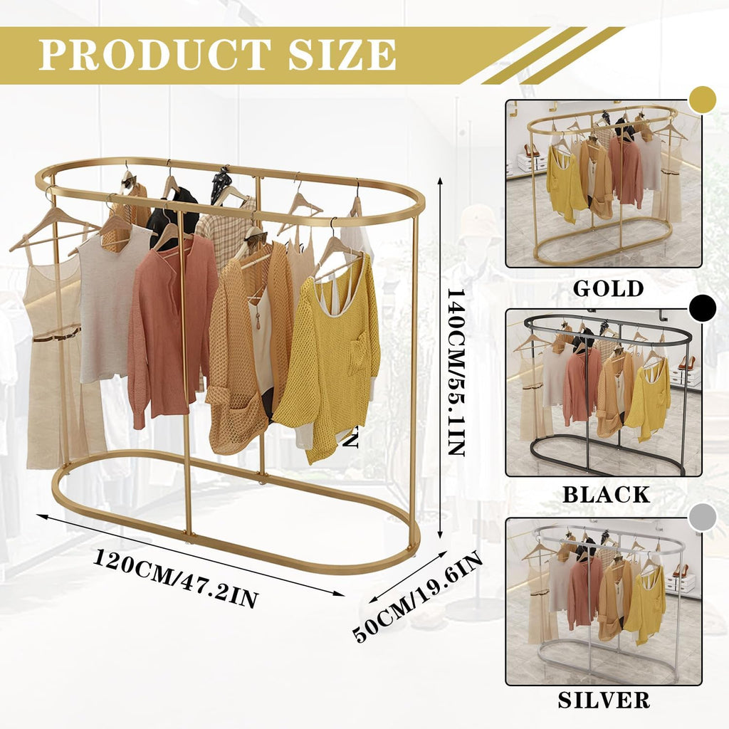 Heavy Duty Oval Garment Rack, Floor Commercial Retail Clothing Rack for Clothes Storage, Iron Multi-Functional Bedroom Clothing Rack, for Boutiques Display, Hallway Entryway,Black