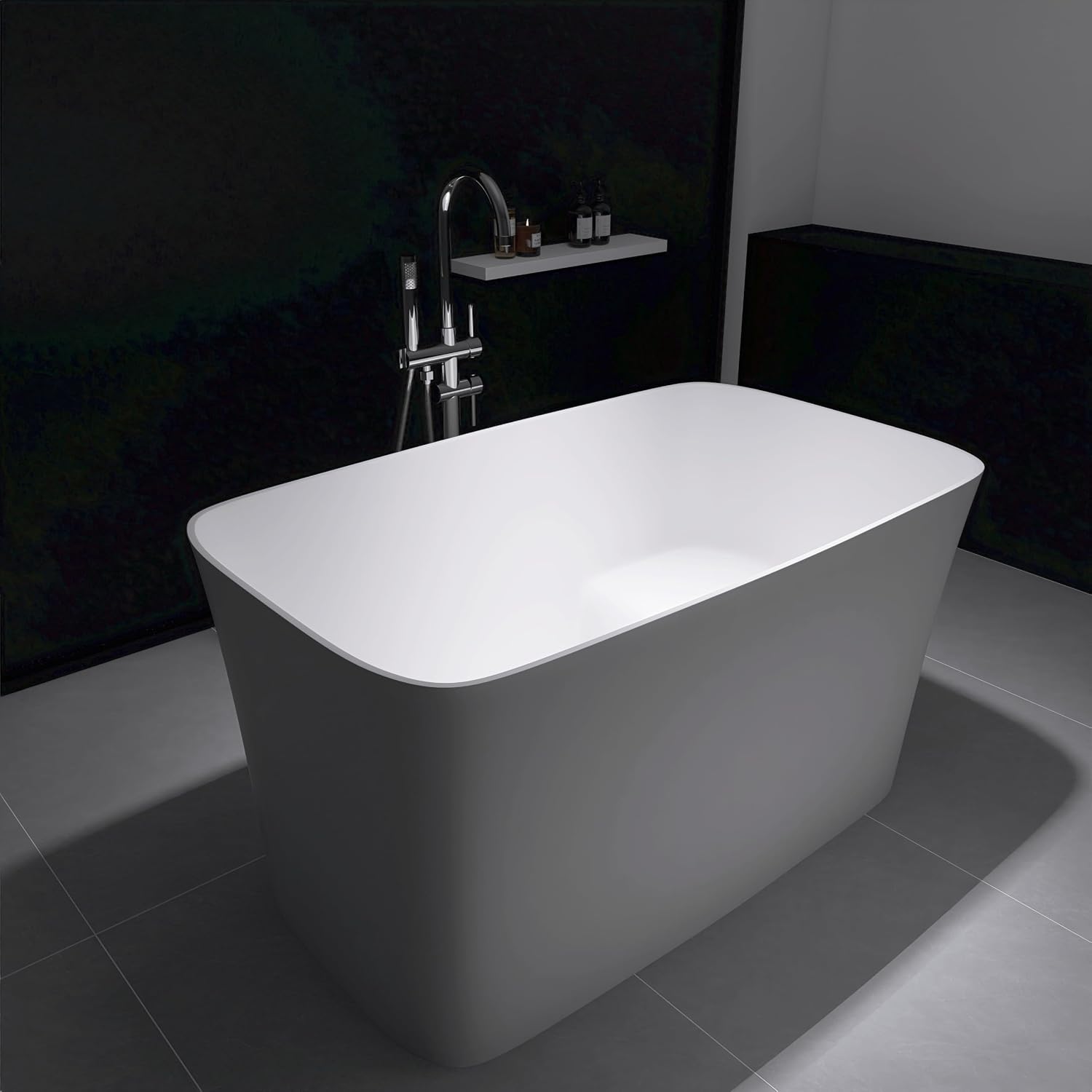 47' Japanese Soaking Freestanding Bathtub, Stone Resin Deep Soaking Bathtub Solid Surface Stand Alone Bathtub with Pop Up Drain and Overflow, cUPC Certified, Matte White DJ003-1200