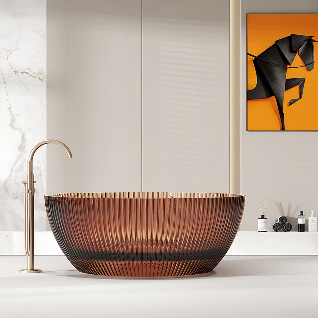 59' Edeyeu Freestanding Bathtub – Luxury Solid Surface Bathtub, Extra Deep Soaking Tub, Stand Alone Free Standing Tub, Crystal-Inspired Resin For Modern Bathroom Spa Experience Brown