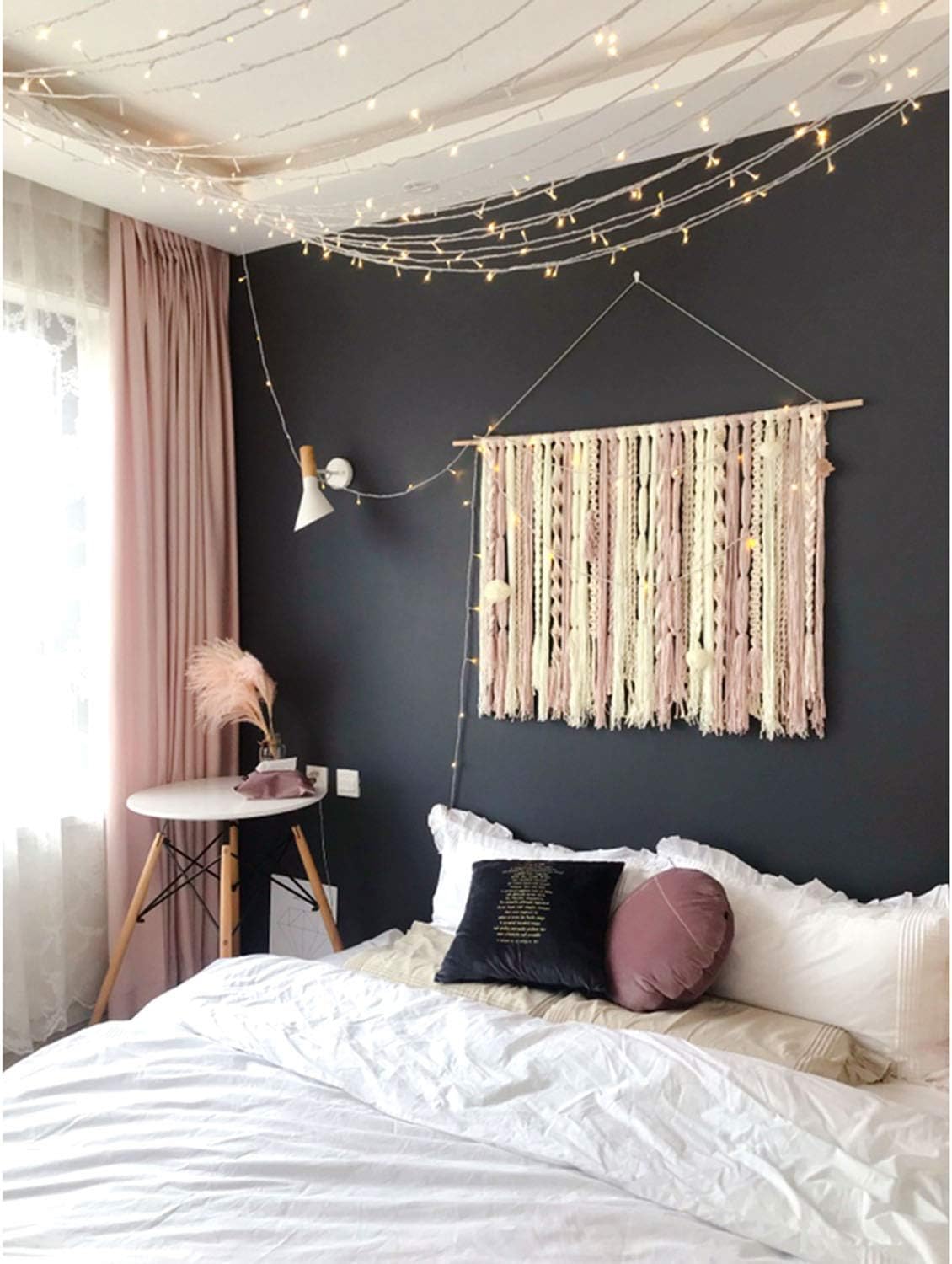Macrame Wall Hanging Hand Woven Tapestry,Handmade Tassel Wall Tapestries Bohemian Style Home Art Decor for House Ceremony Living Room (Pink60 X 92 Cm)