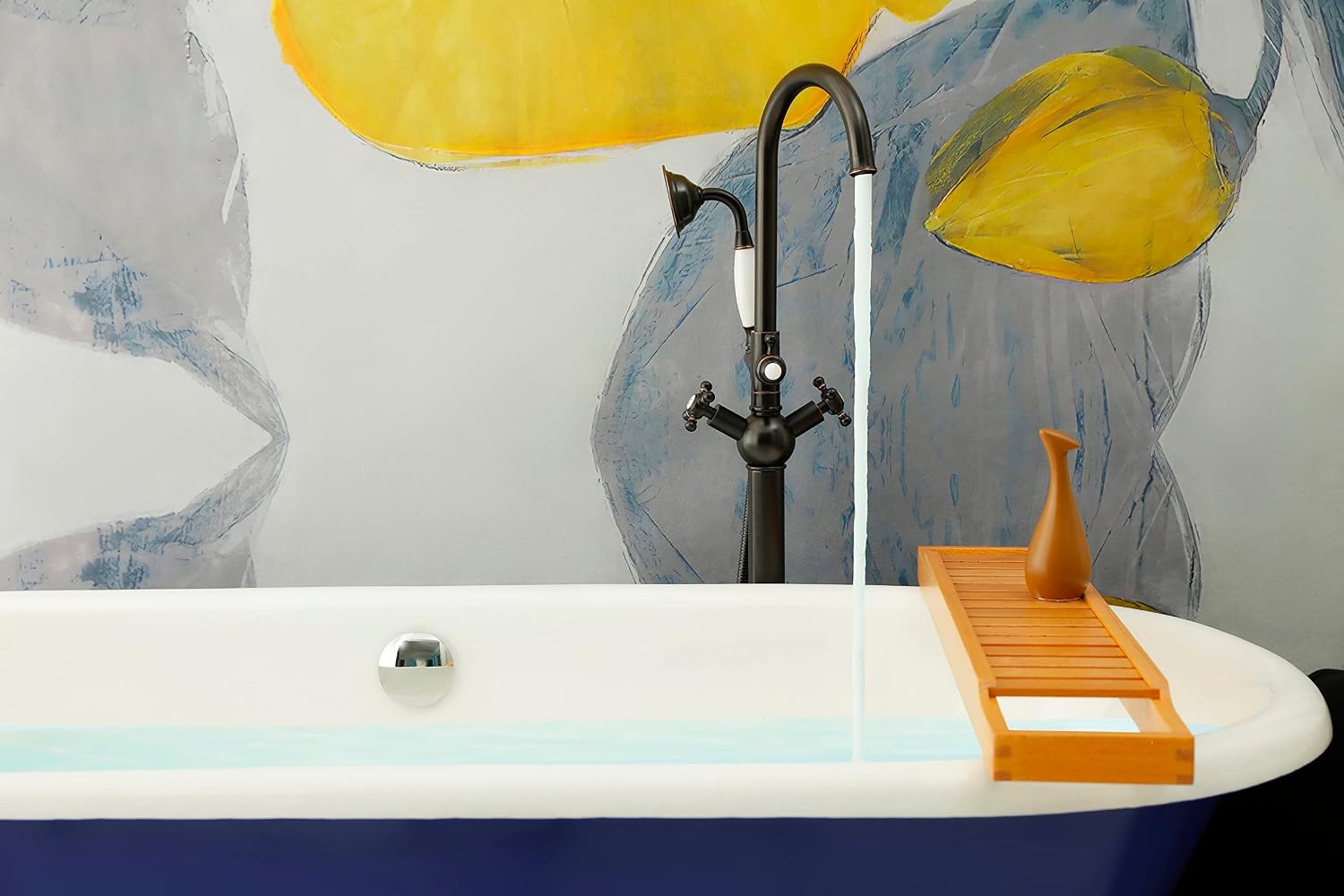 SITGES Solid Brass Freestanding Bathtub Faucet, Bathroom Floor Mount Tub Filler, Dual Function Double Cross Handles with Ceramic Hand shower, Oil Rubbed Bronze