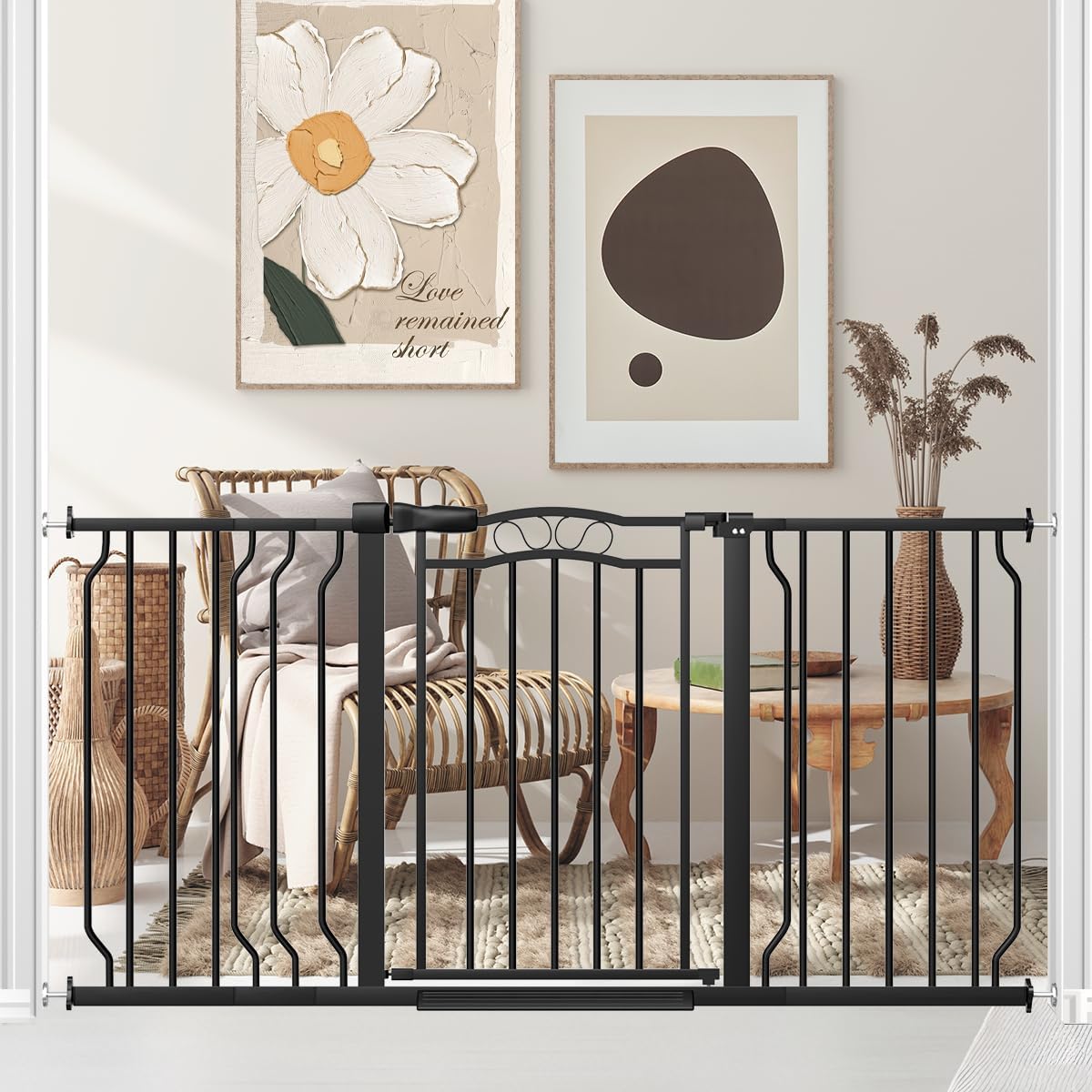 53.1-62.2' Extra Wide Baby Gate for Stairs No Drilling, 30' Tall Auto Close Press Mounted Baby Gate for Doorways, Adjustable Width Walk Through Dog Gates for Doorways, Black