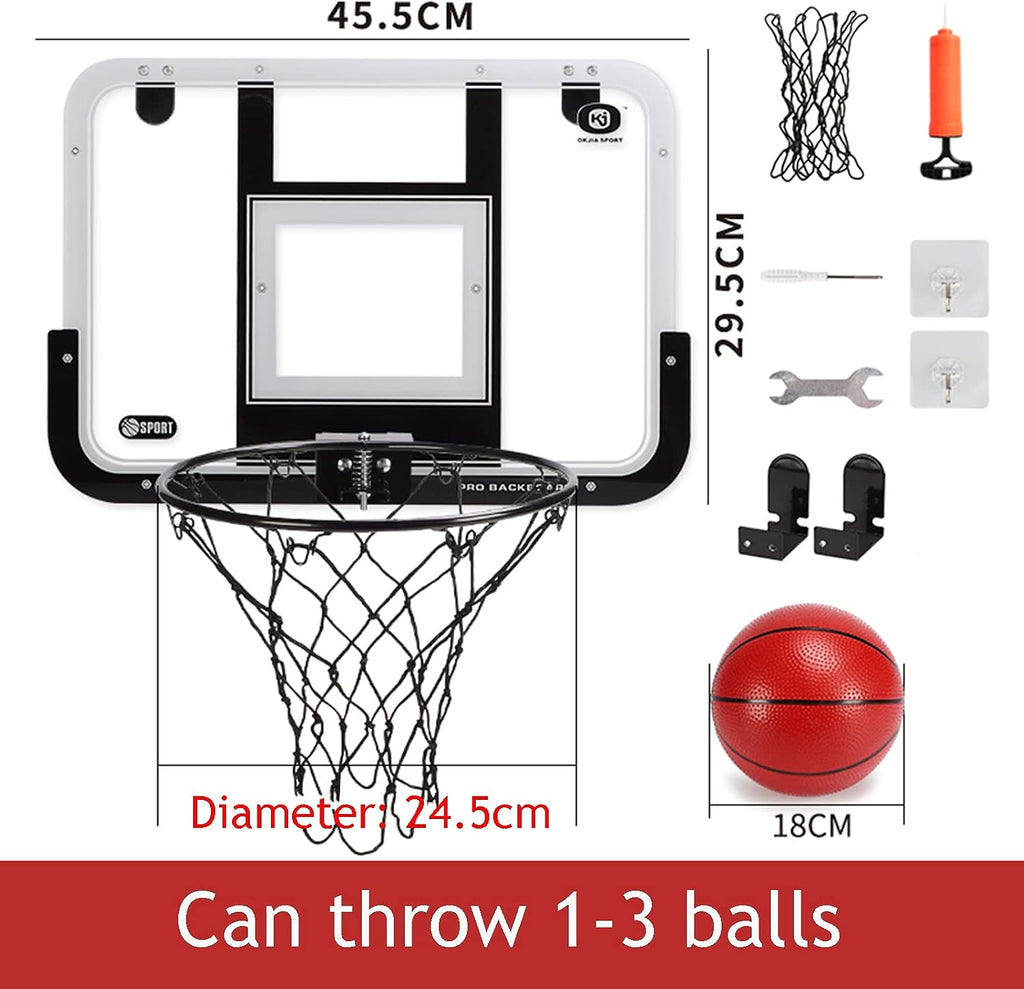 Basketball Rim Children's Mini Indoor Basketball Hoop Set,Training Basketball Board Without Punching Installation,Hanging On The Door and Wall (Color : White, Size : 45x30cm)